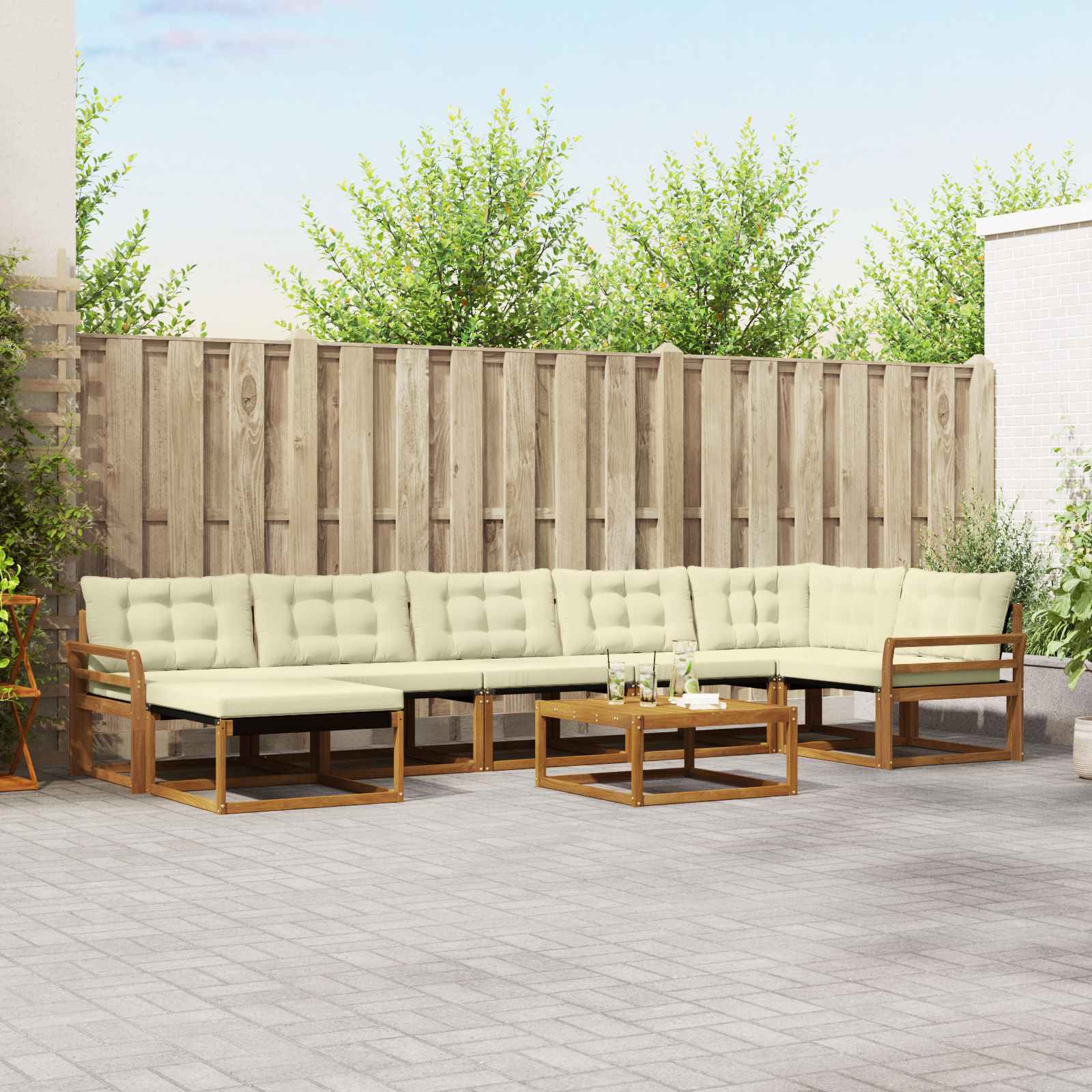 Σειρά Καναπέ Εξωτερικού με μαξιλάρι 22 pcs Φυσικό και Κρέμα - Pakobazaar