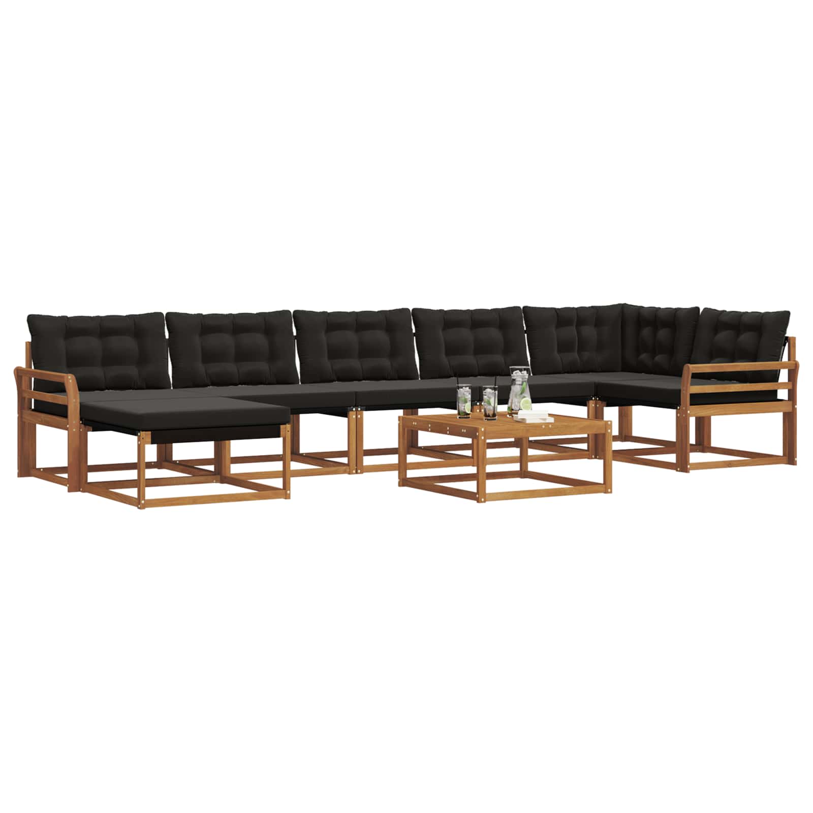 Σειρά Καναπέ Εξωτερικού με μαξιλάρι 22 pcs Φυσικό και Μαύρο - Pakobazaar
