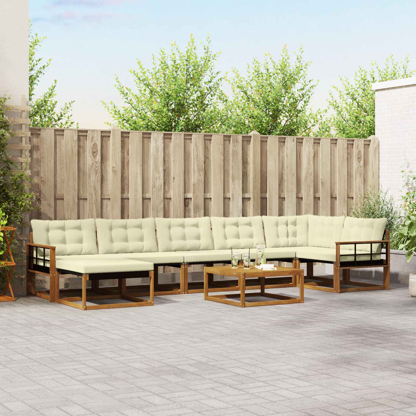 Σειρά Καναπέ Εξωτερικού με μαξιλάρι 22 pcs Φυσικό και Κρέμα - Pakobazaar