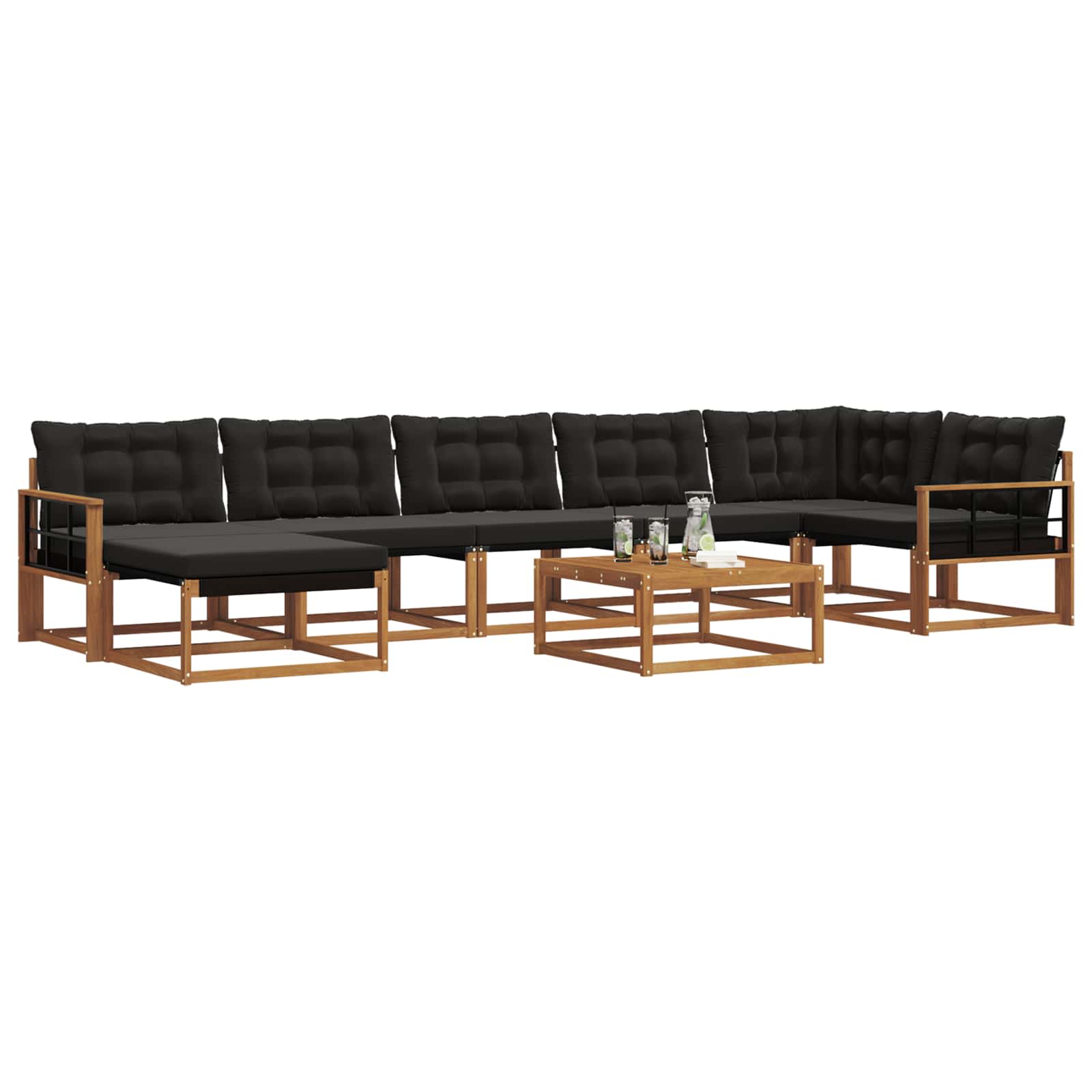 Σειρά Καναπέ Εξωτερικού με μαξιλάρι 22 pcs Φυσικό και Μαύρο - Pakobazaar