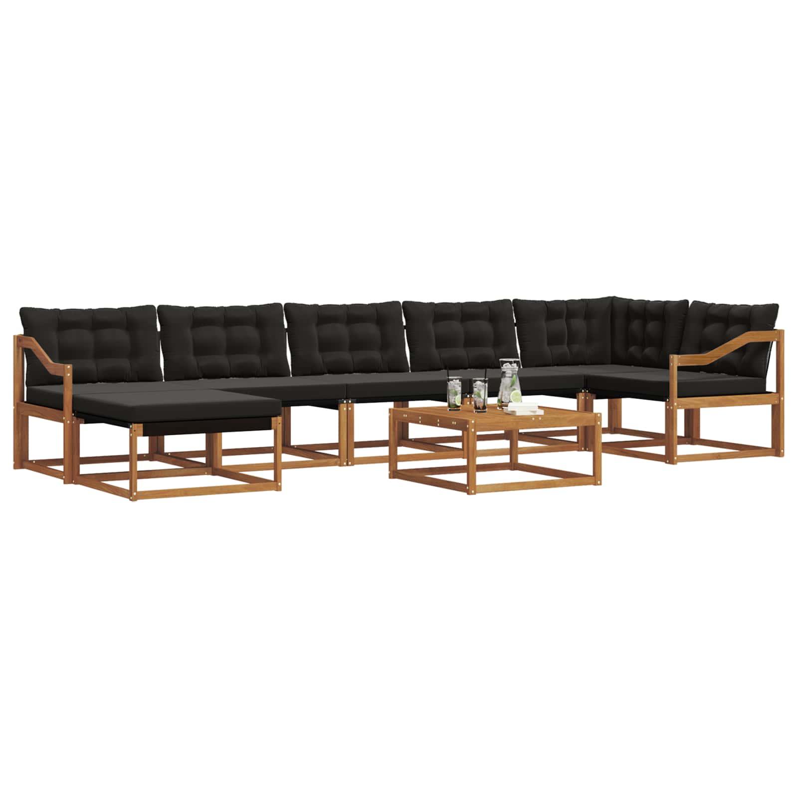 Σειρά Καναπέ Εξωτερικού με μαξιλάρι 22 pcs Φυσικό και Μαύρο - Pakobazaar