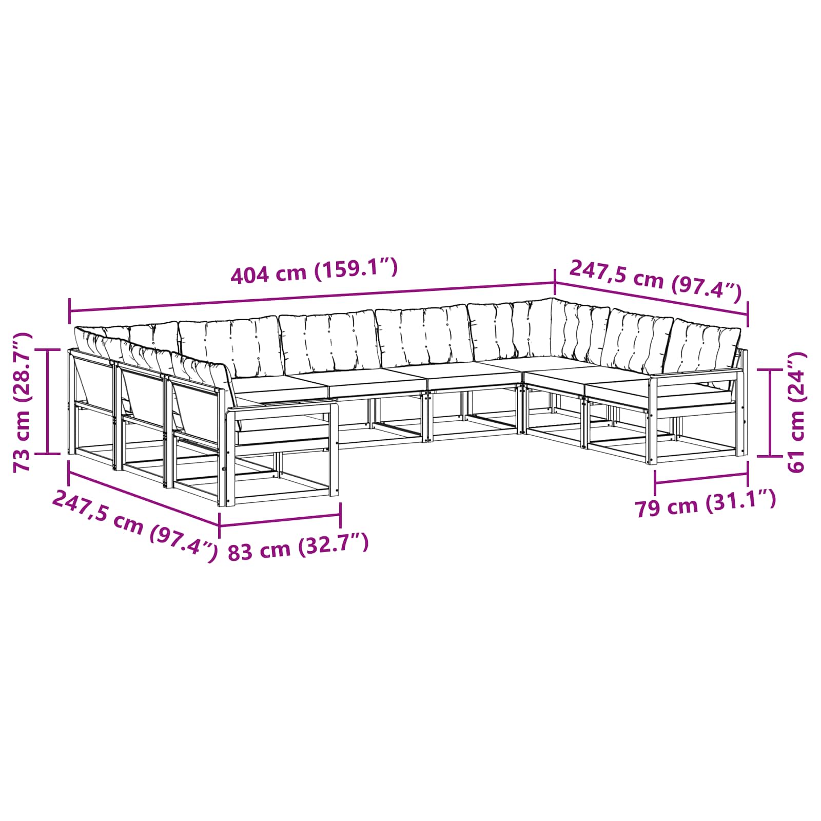 Σειρά Καναπέ Εξωτερικού με μαξιλάρι 9 pcs Φυσικό και Μαύρο - Pakobazaar
