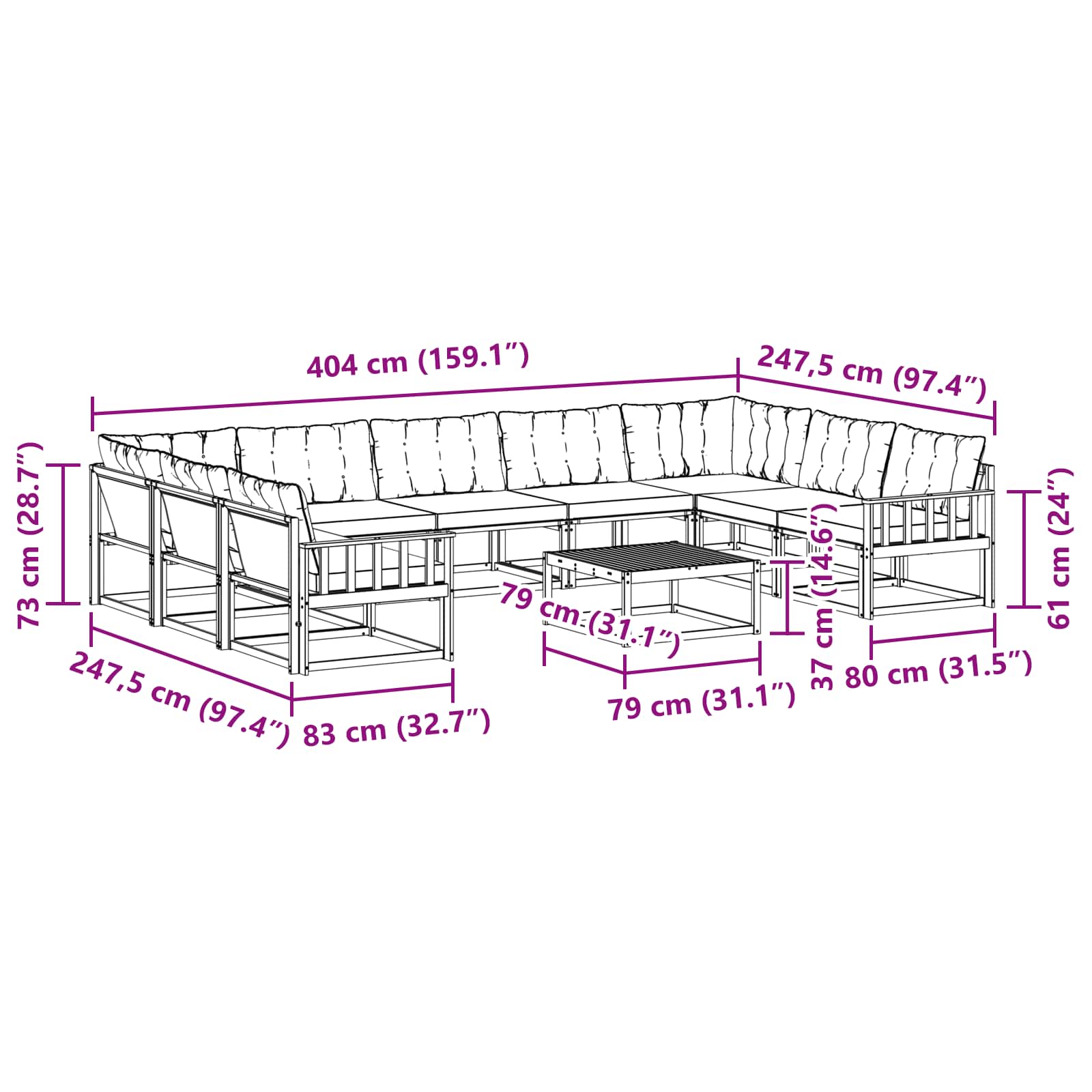 Σειρά Καναπέ Εξωτερικού με μαξιλάρι 10 pcs Φυσικό και Μπεζ - Pakobazaar