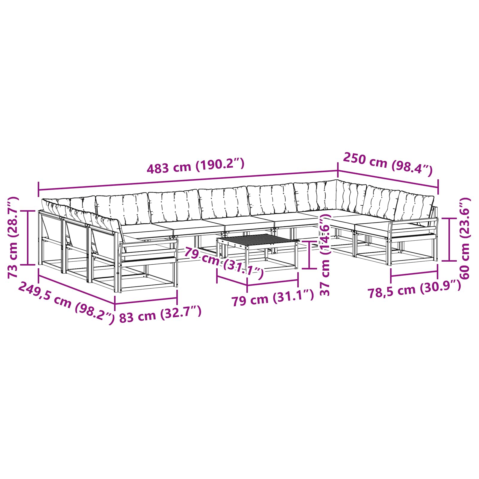 Σειρά Καναπέ Εξωτερικού με μαξιλάρι 11 pcs Φυσικό και Κρέμα - Pakobazaar