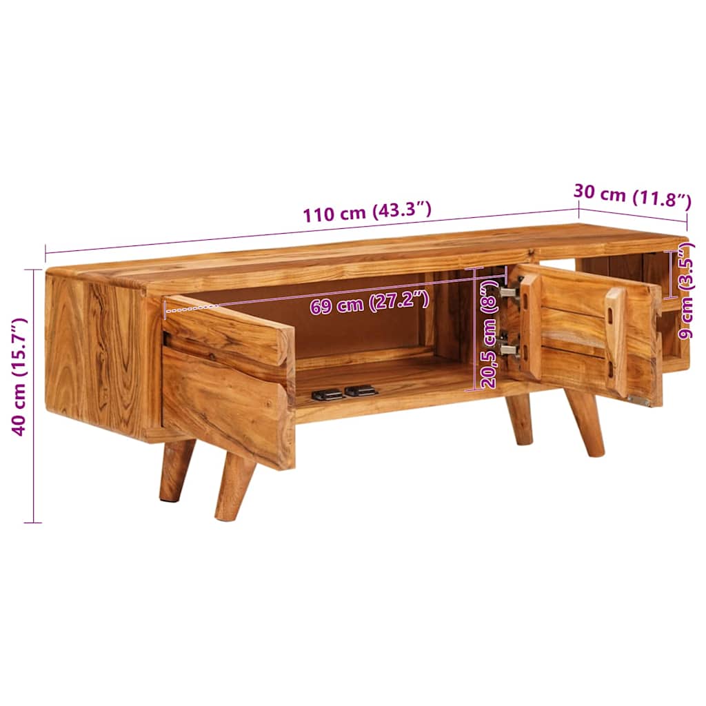 Ντουλάπι TV με ράφι Καφέ 110 x 30 x 40 cm Στερεό Ξύλο Ακακίας - Pakobazaar