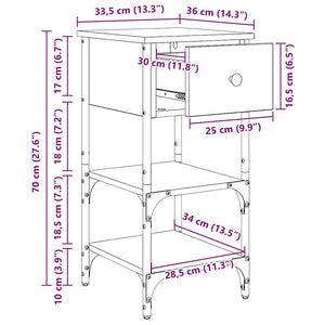 Κομοδίνο με συρτάρι Μαύρη Οξυά 33.5 x 36 x 70 εκ