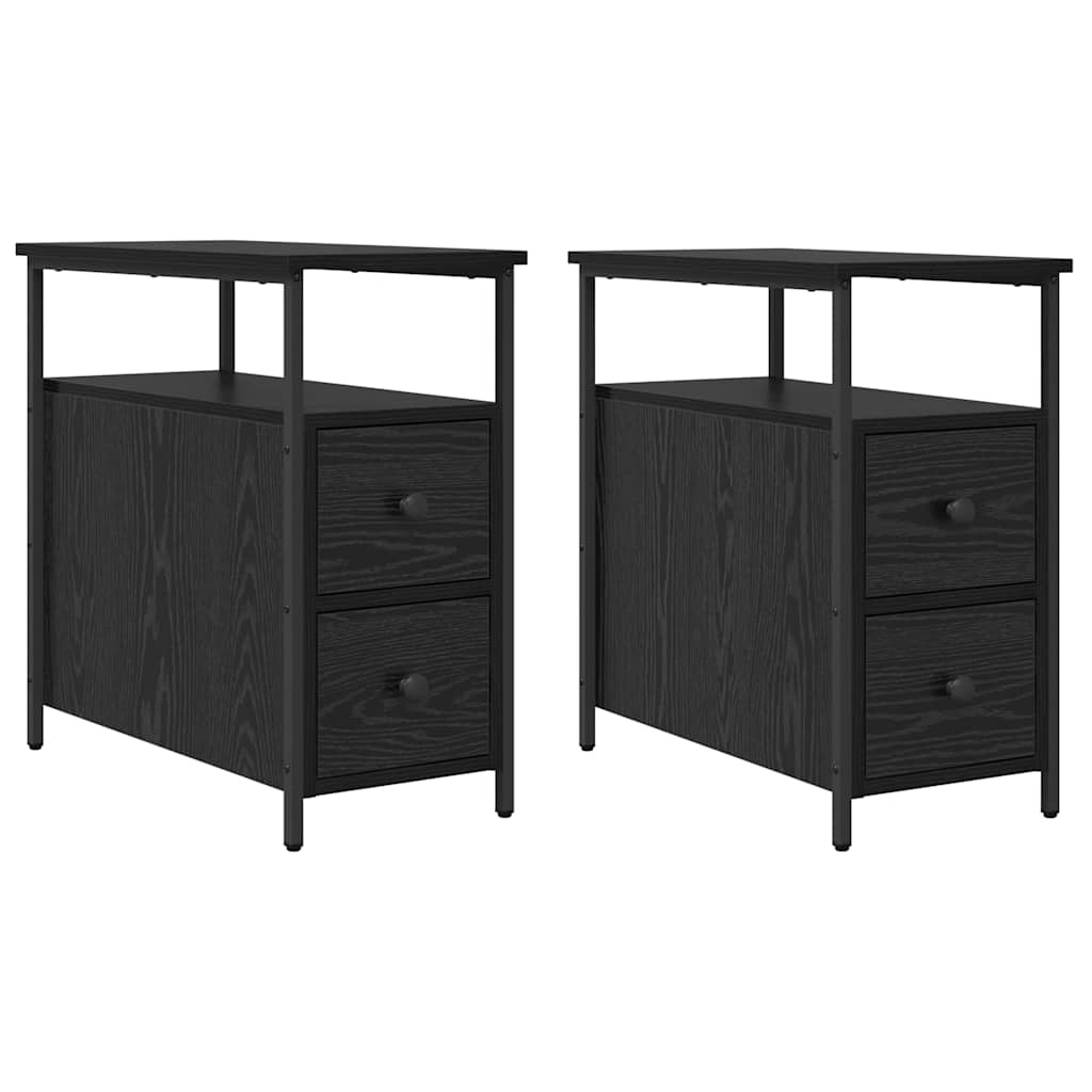 Κομοδίνο 2 pcs Μαύρη δρυς 30 x 60 x 60 εκ. Επεξεργασμένο ξύλο
