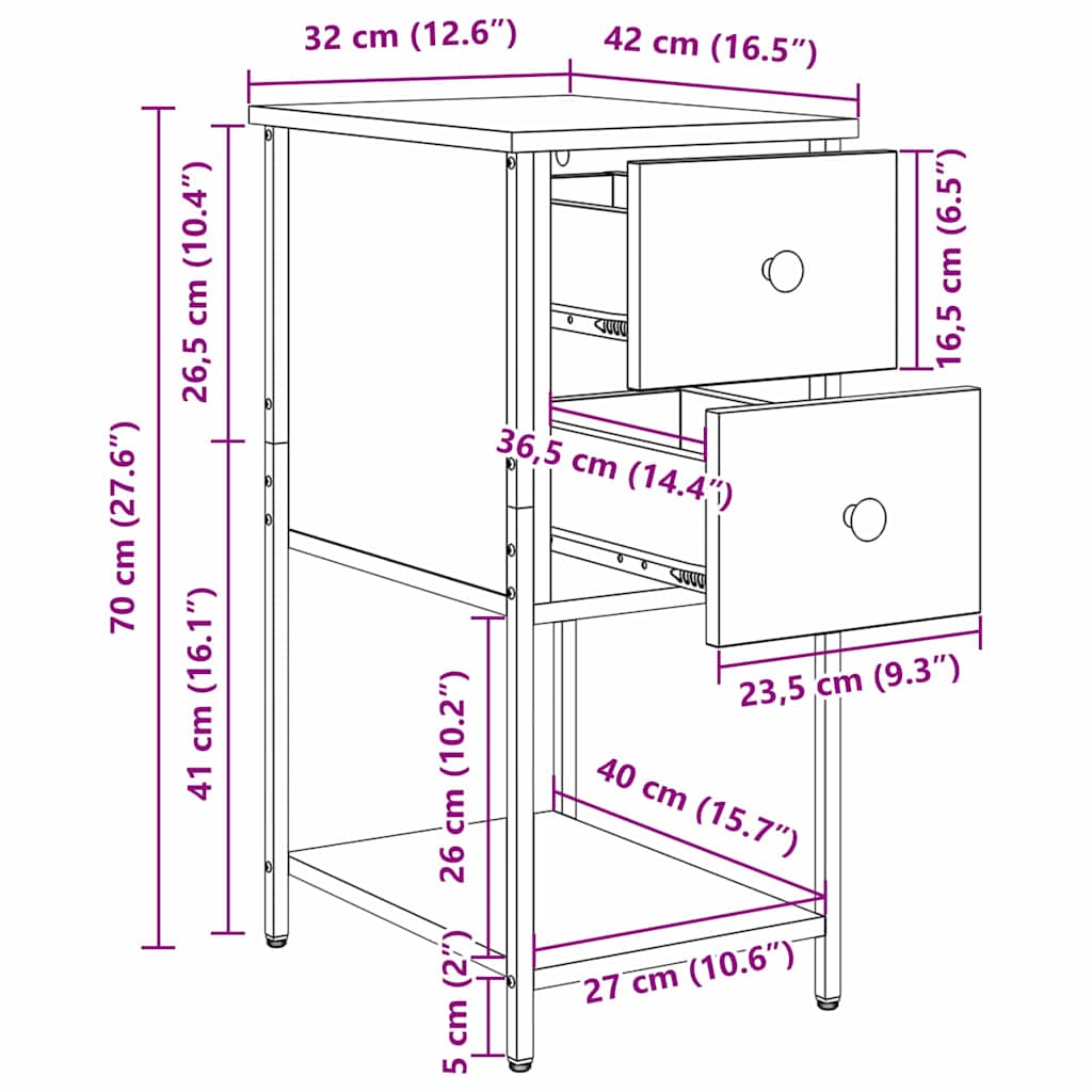 Κομοδίνο artisan δρυς 32 x 42 x 70 εκ Επεξεργασμένο ξύλο - Pakobazaar