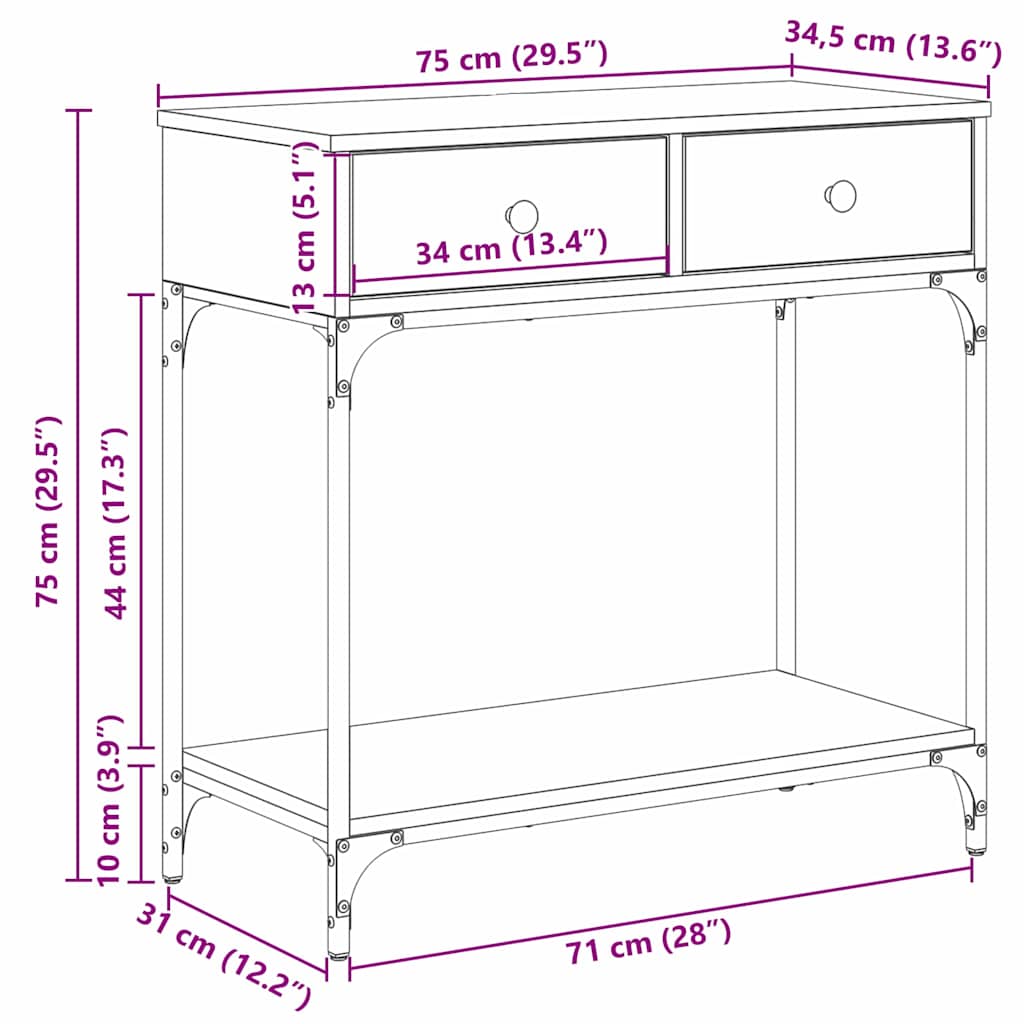 Τραπέζι κονσόλας με συρτάρι artisan δρυς 75 x 34.5 x 75 εκ - Pakobazaar