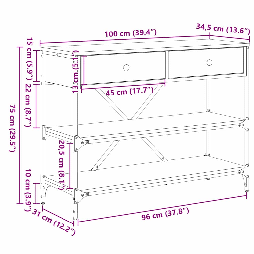 Τραπέζι κονσόλας με συρτάρι Καφέ 100 x 34,5 x 75 εκ. ξύλο - Pakobazaar