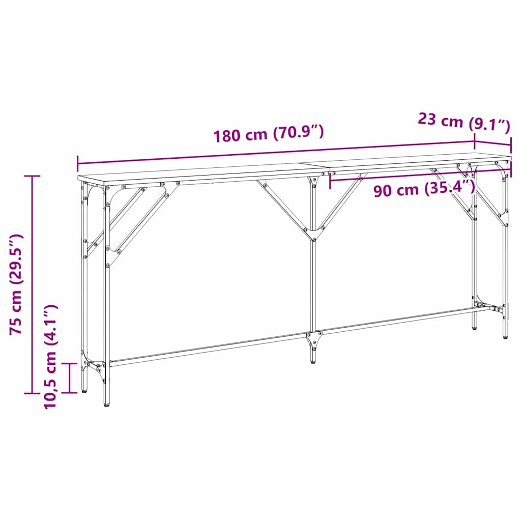 Τραπέζι κονσόλας Μαύρη δρυς 180 x 23 x 75 cm - Pakobazaar