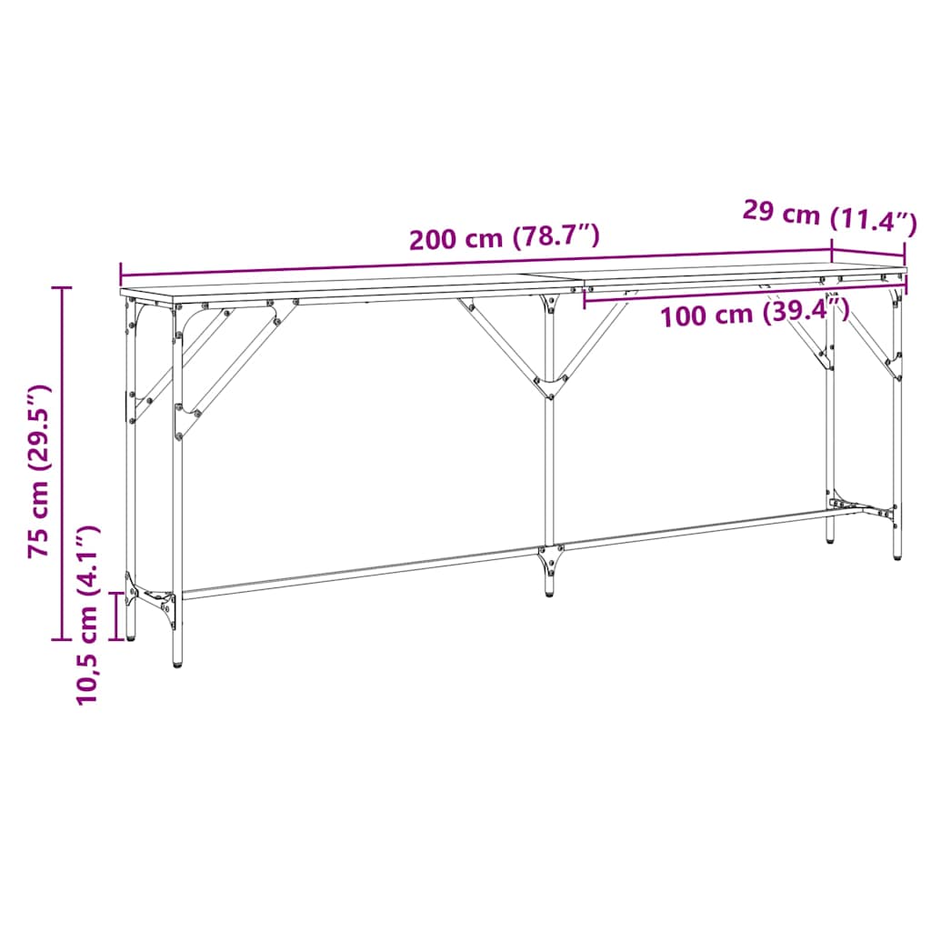 Τραπέζι κονσόλας Μαύρη δρυς 200 x 29 x 75 cm