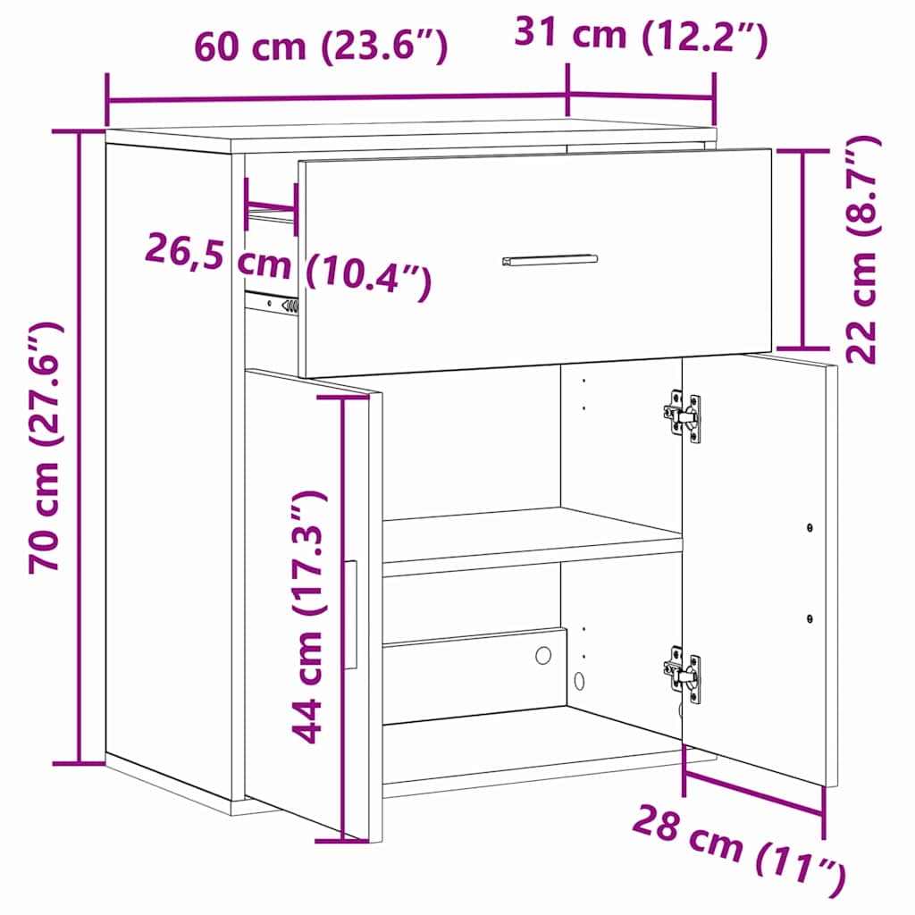 Πλαϊνό γραφείο Artisan Oak 60 x 31 x 70 εκ Επεξεργασμένο ξύλο