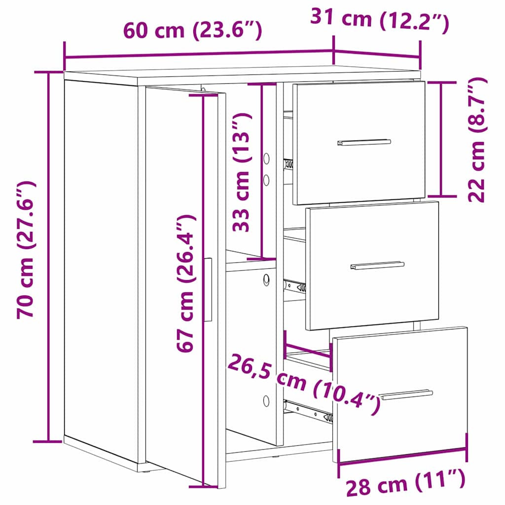 Πλαϊνό γραφείο Artisan Oak 60 x 31 x 70 εκ Επεξεργασμένο ξύλο - Pakobazaar