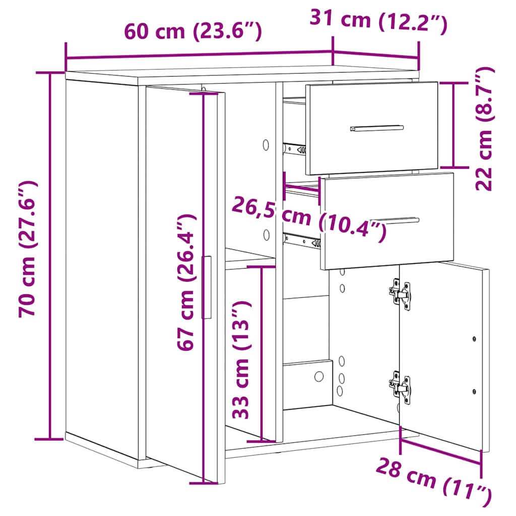 Πλαϊνό γραφείο Artisan Oak 60 x 31 x 70 εκ Επεξεργασμένο ξύλο - Pakobazaar