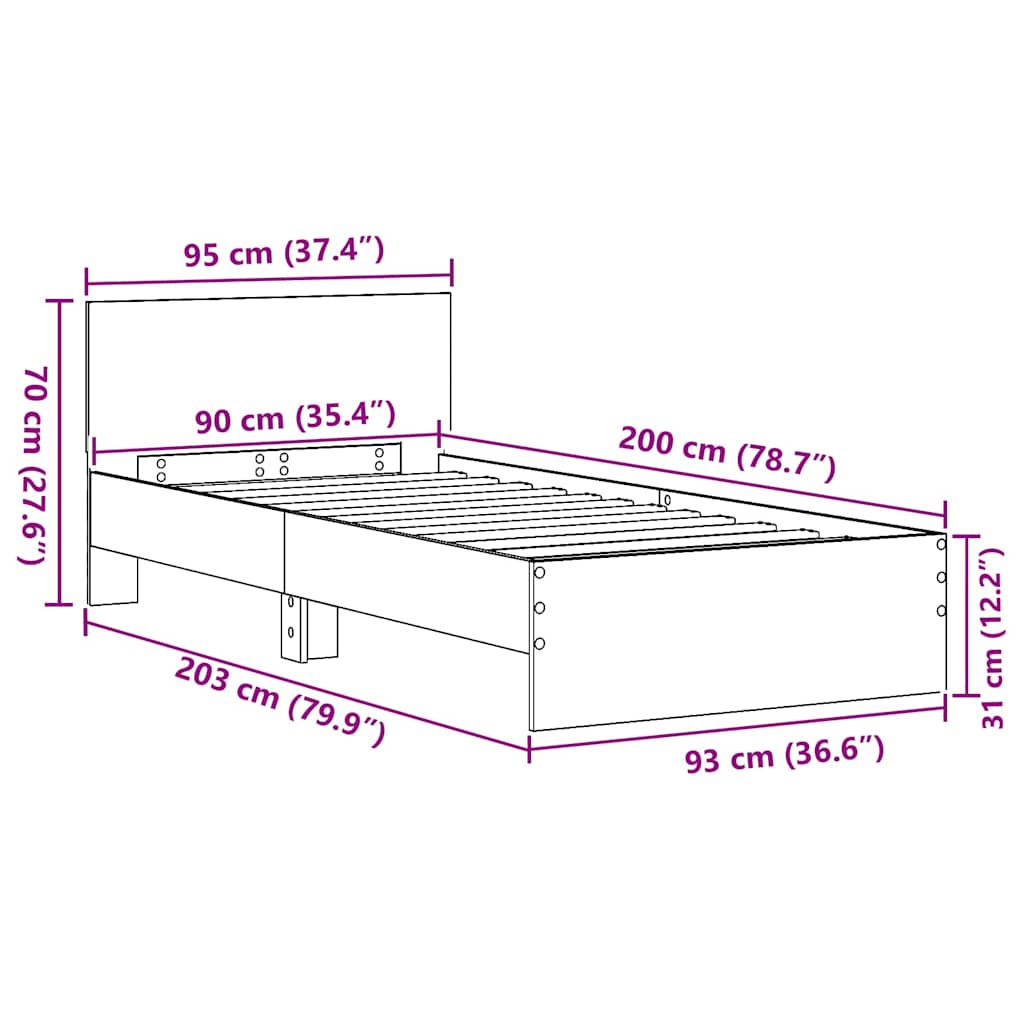 Σκελετός Κρεβατιού Μαύρη Οξυά 90 x 200 cm Επεξεργασμένο ξύλο - Pakobazaar