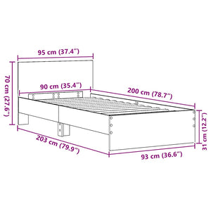 Σκελετός Κρεβατιού Μαύρη Οξυά 90 x 200 cm Επεξεργασμένο ξύλο - Pakobazaar