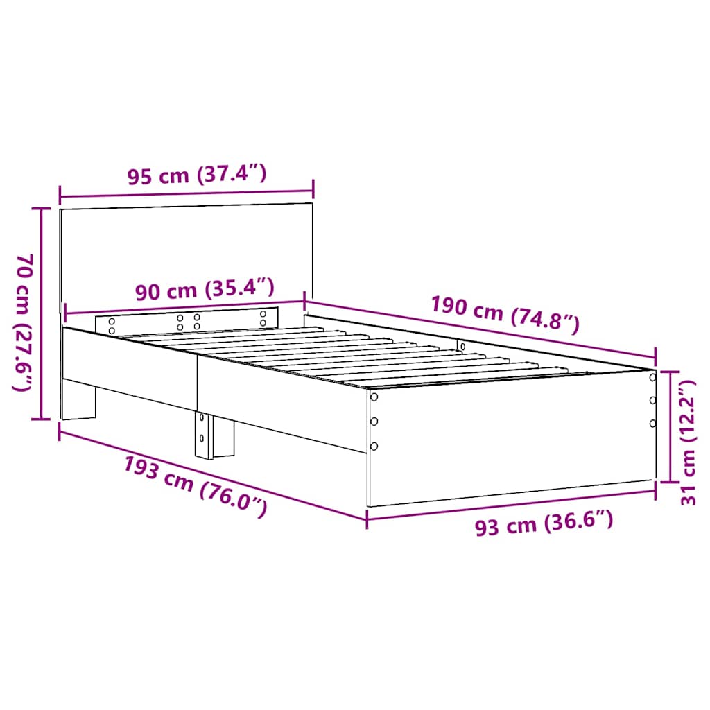 Σκελετός Κρεβατιού Artisan Oak 90 x 190 cm Επεξεργασμένο ξύλο - Pakobazaar