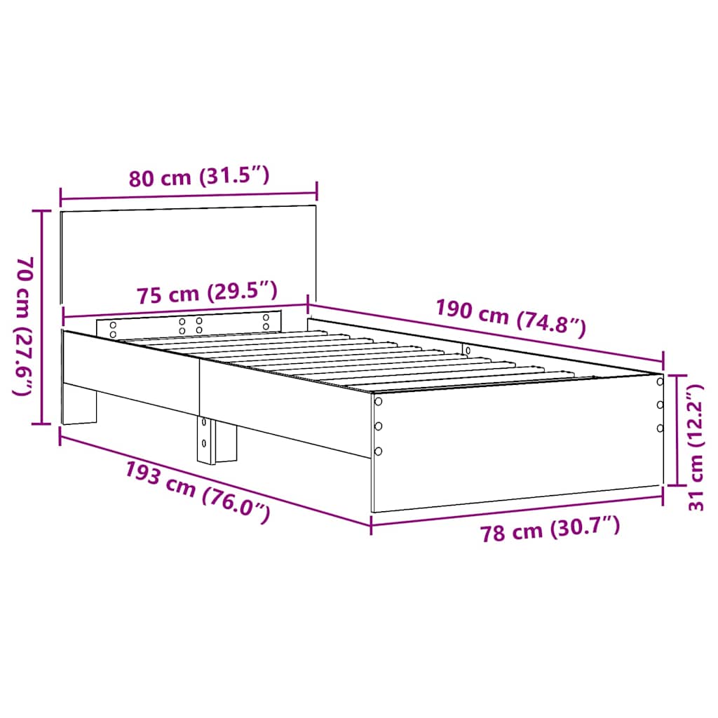 Σκελετός Κρεβατιού Artisan Oak 75 x 190 cm Επεξεργασμένο ξύλο - Pakobazaar