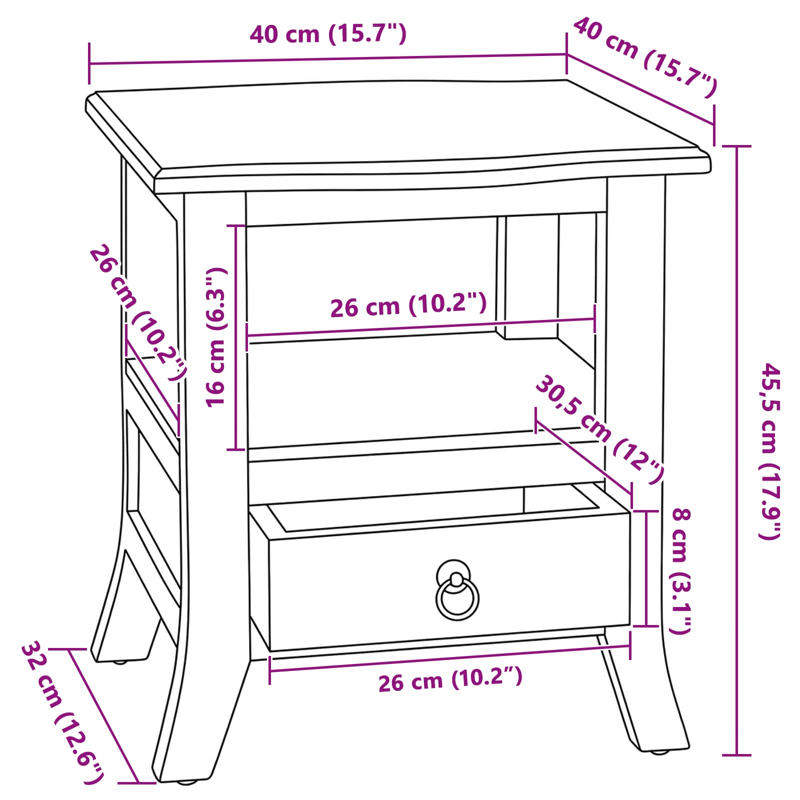 Κομοδίνο με συρτάρι Καφέ 40 x 40 x 45,5 εκ. Στερεό ξύλο Μαόνι - Pakobazaar