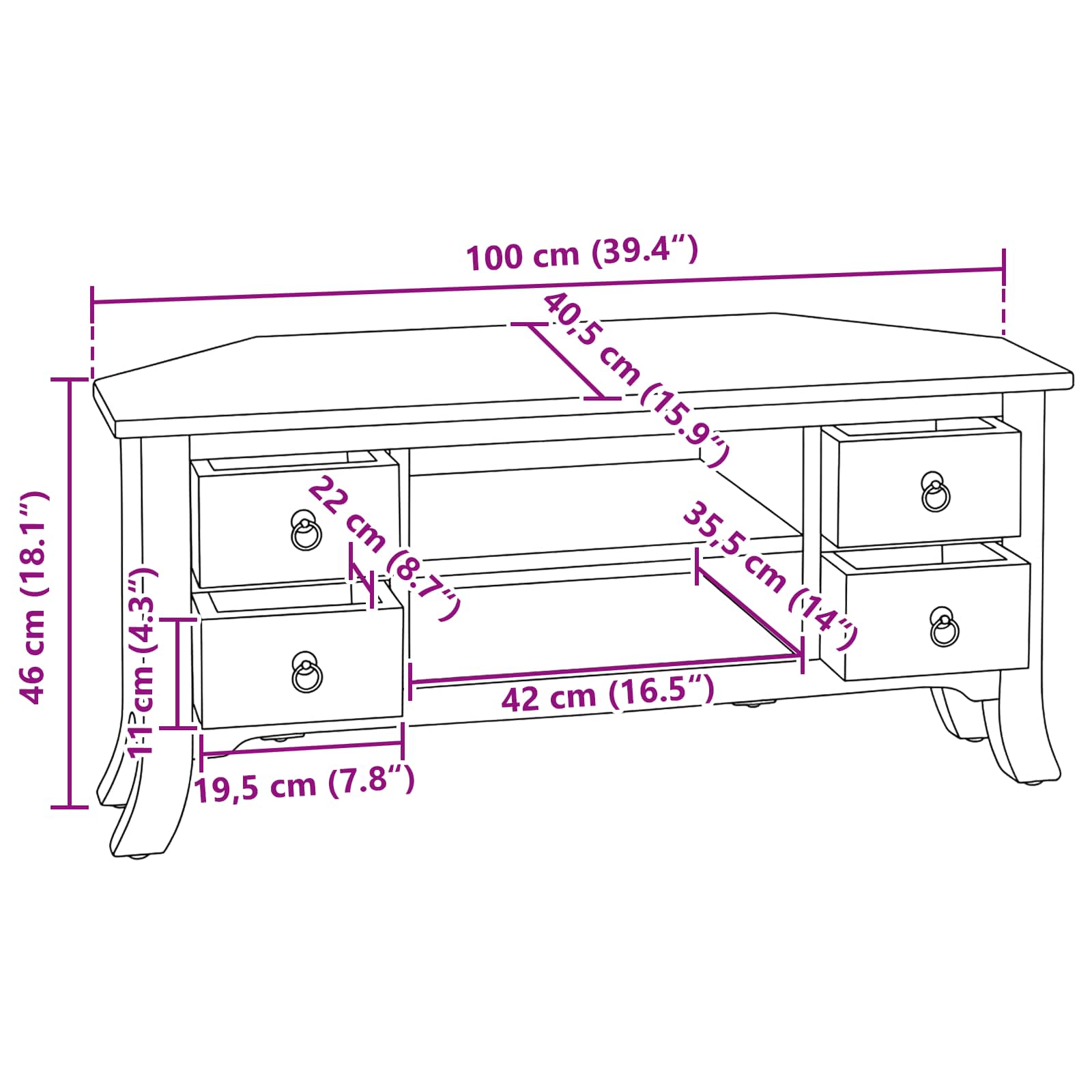 Ντουλάπι TV Φυσικό 100 x 40,5 x 46 εκ. Στερεό ξύλο Μαόνι - Pakobazaar