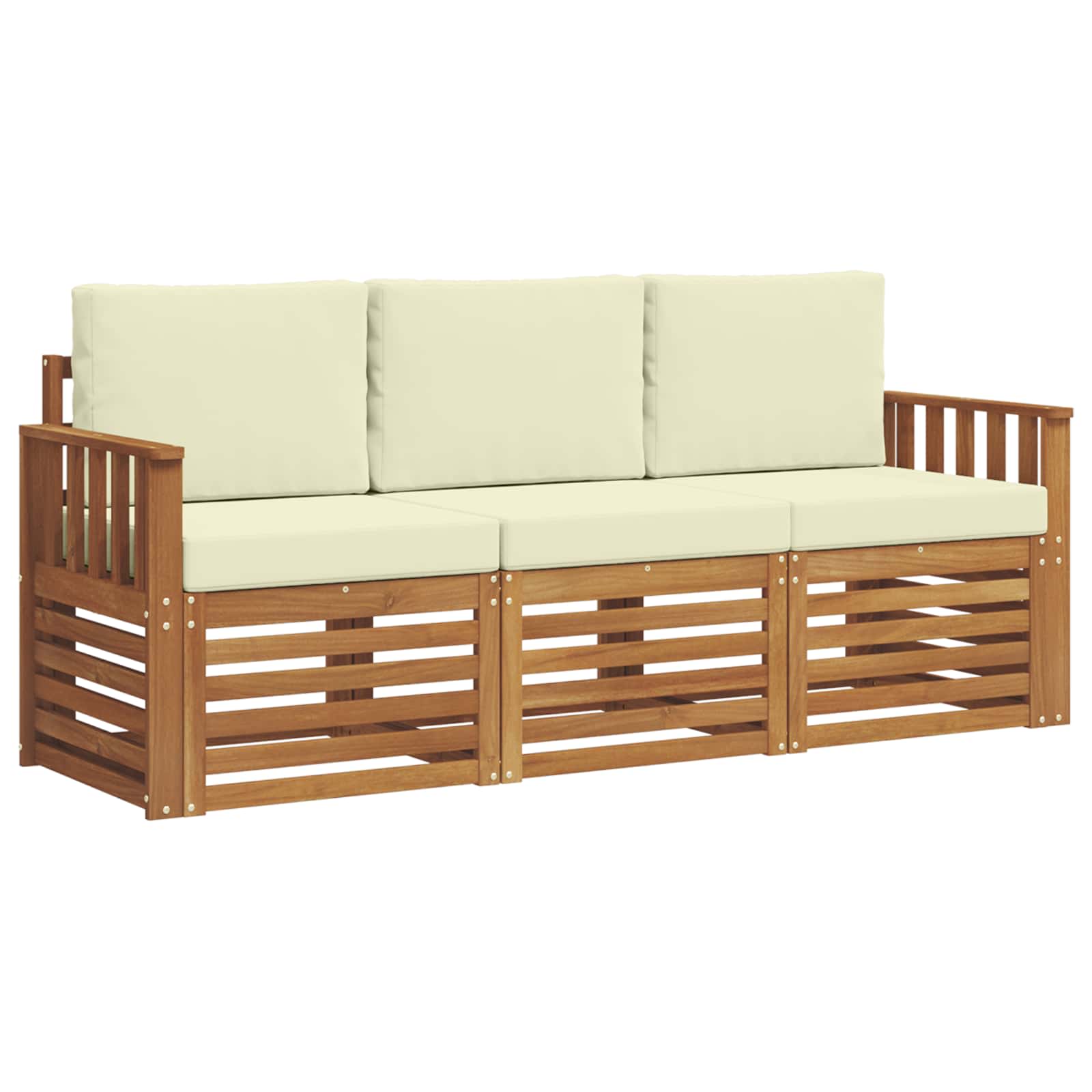 Σετ Καναπέ 3 pcs Φυσικό και Κρέμα Στερεό Ξύλο Ακακίας - Pakobazaar