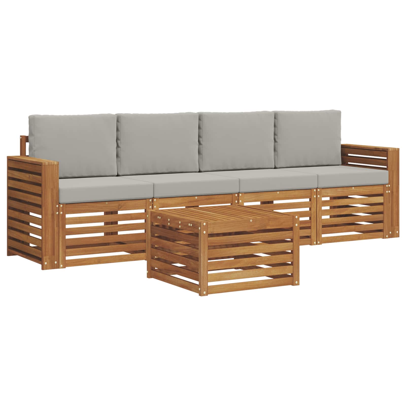 Σετ Καναπέ 5 pcs Φυσικό και Ανοιχτό Γκρι Στερεό Ξύλο Ακακίας - Pakobazaar