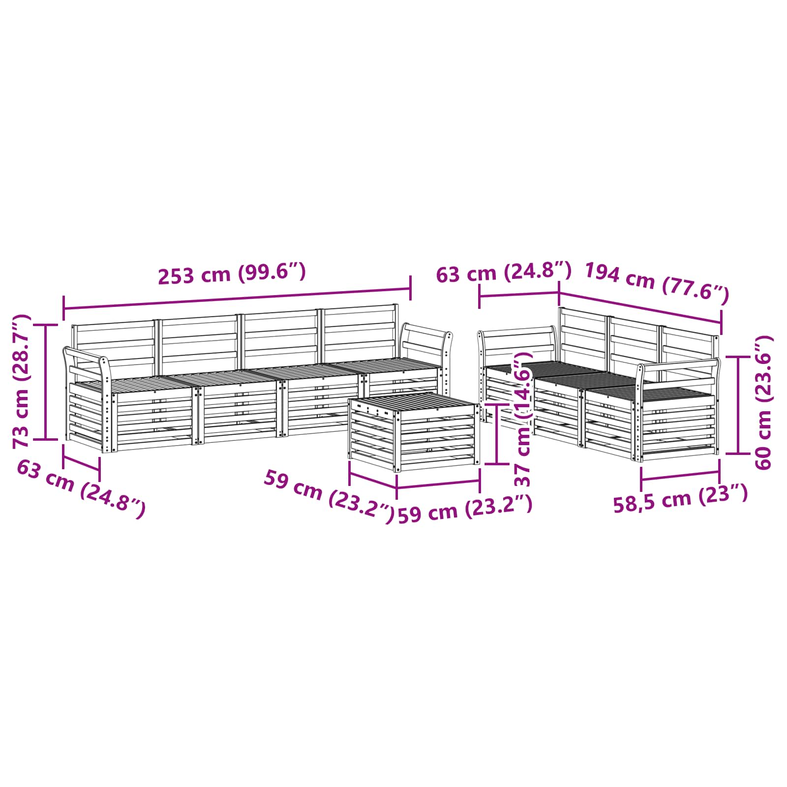 Σετ Καναπέ 8 pcs Φυσικό Στερεό Ξύλο Ακακίας - Pakobazaar