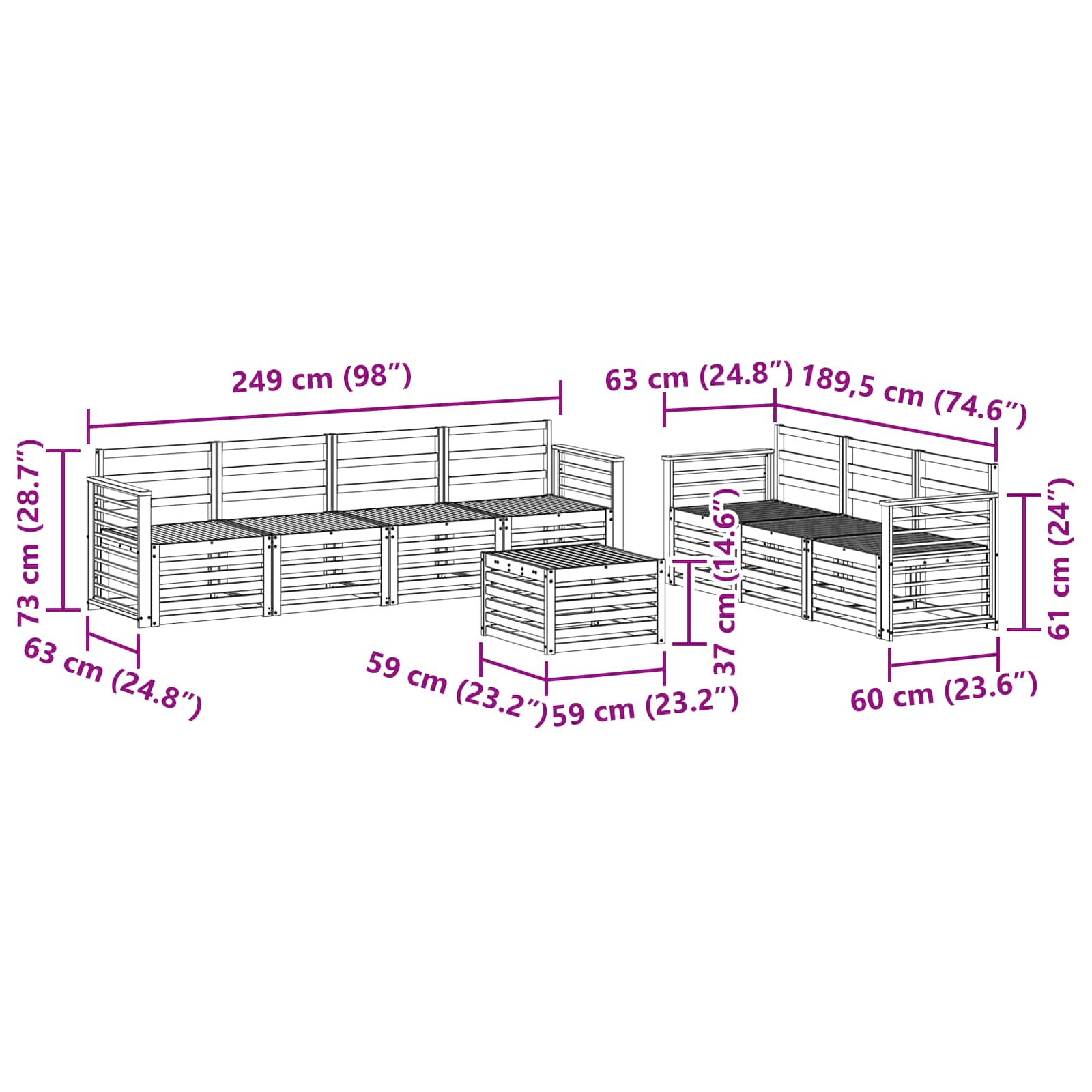 Σετ Καναπέ 8 pcs Φυσικό Στερεό Ξύλο Ακακίας - Pakobazaar