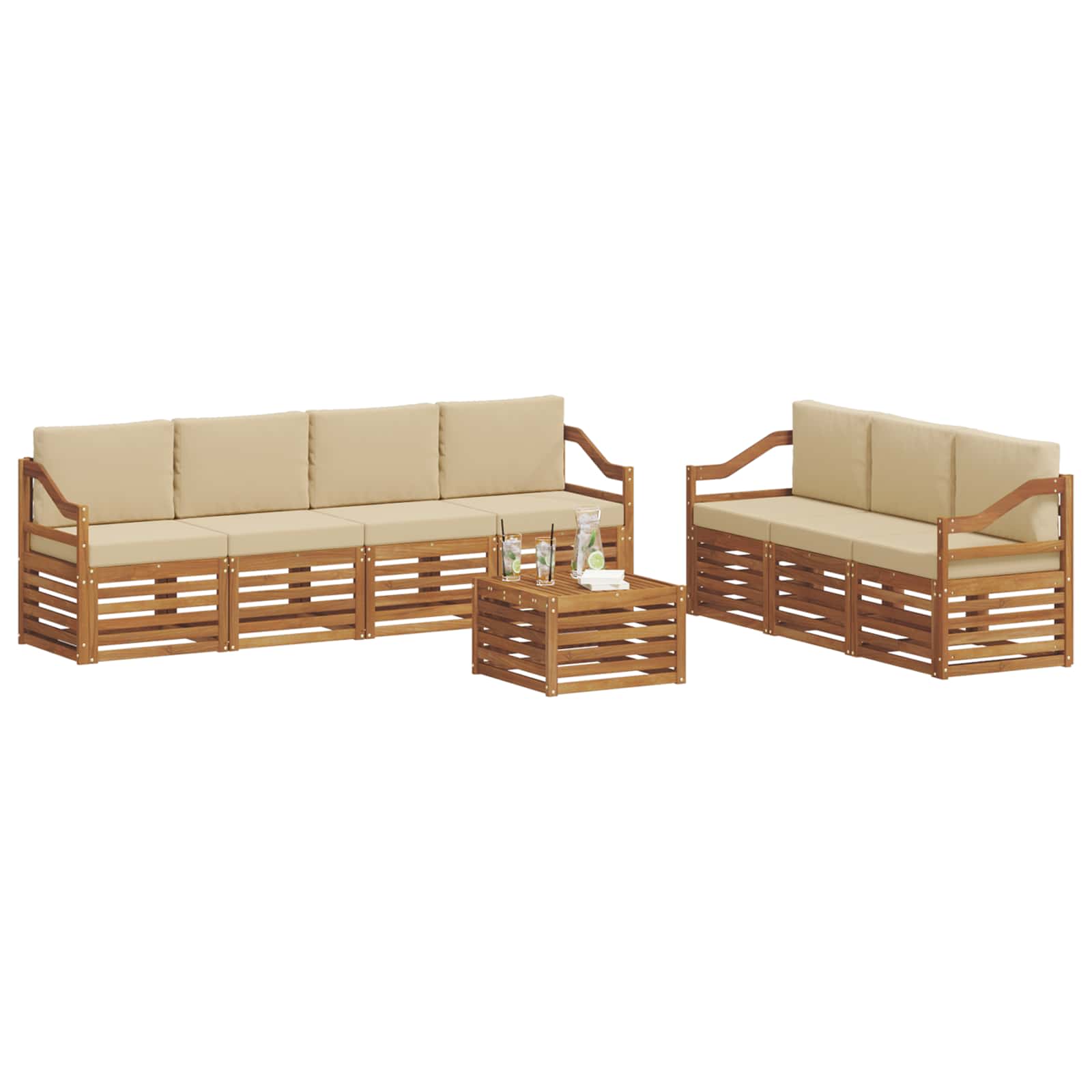 Σετ Καναπέ 8 pcs Φυσικό και Μπεζ Στερεό Ξύλο Ακακίας - Pakobazaar