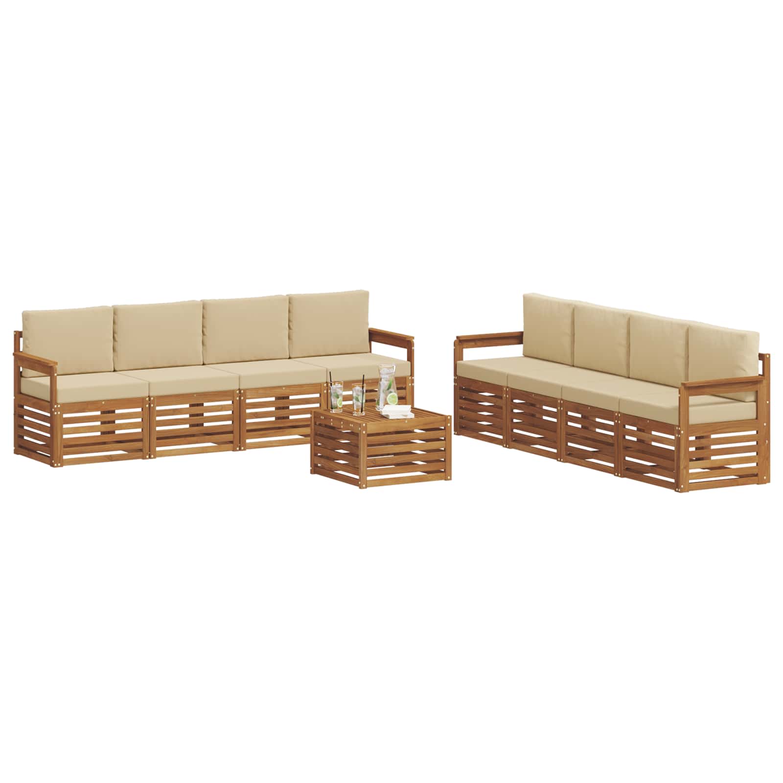 Σετ Καναπέ 9 pcs Φυσικό και Μπεζ Στερεό Ξύλο Ακακίας - Pakobazaar