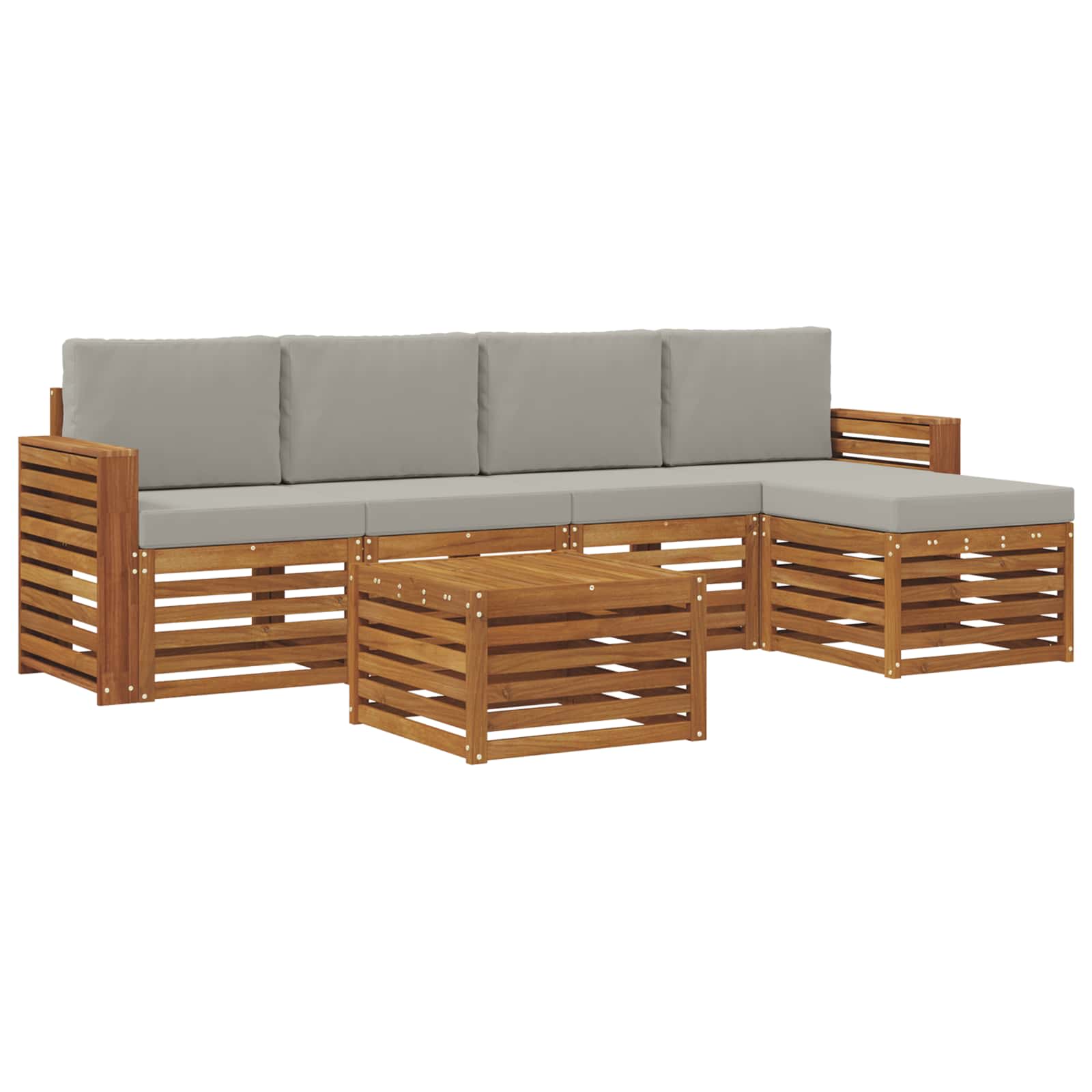 Σειρά Καναπέ Εξωτερικού 6 pcs Φυσικό και Ανοιχτό Γκρι - Pakobazaar
