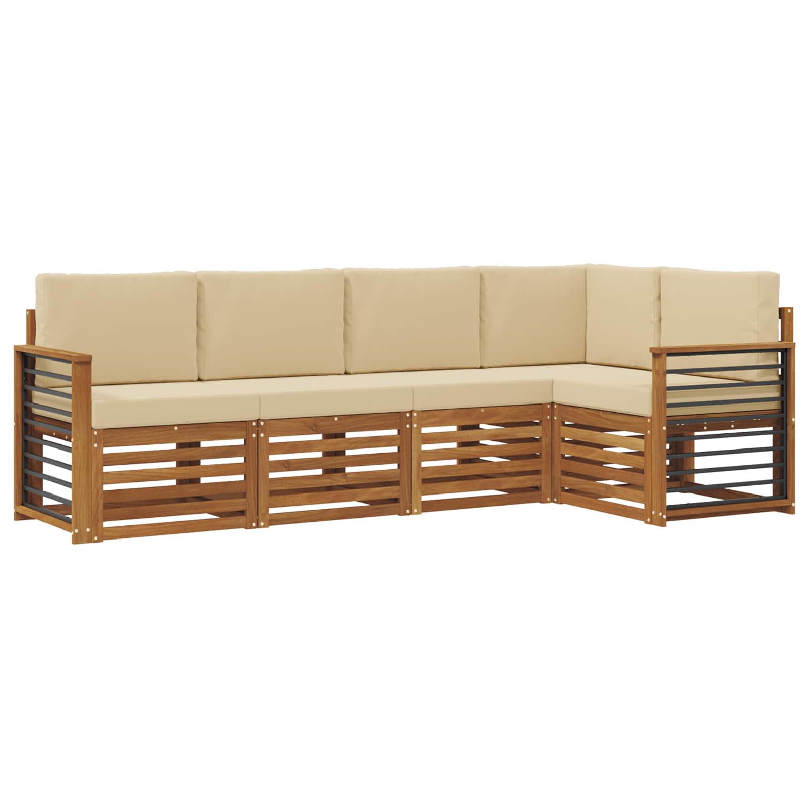 Σετ Καναπέ 5 pcs Φυσικό και Μπεζ Στερεό Ξύλο Ακακίας - Pakobazaar
