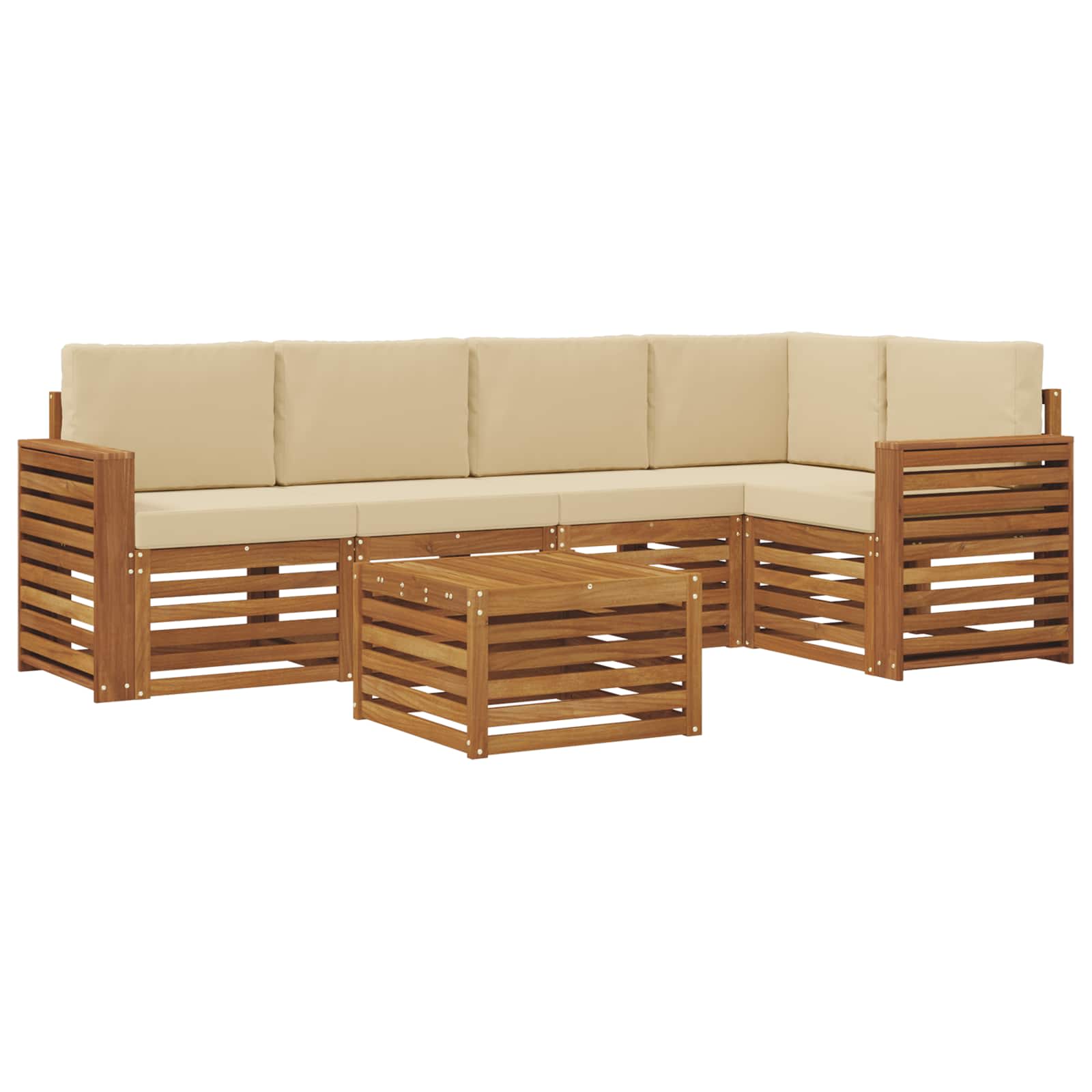 Σετ Καναπέ 6 pcs Φυσικό και Μπεζ Στερεό Ξύλο Ακακίας - Pakobazaar