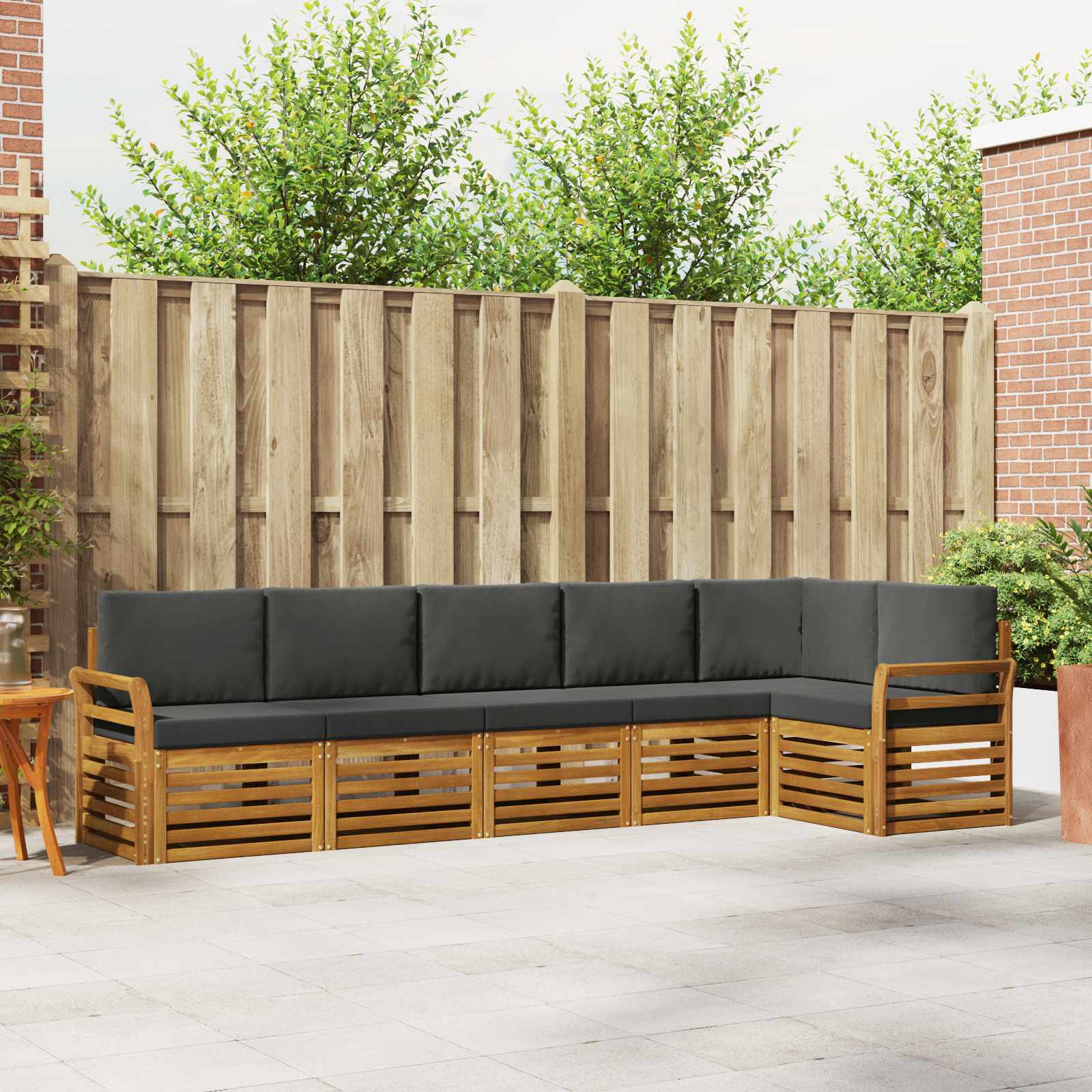 Σετ Καναπέ 6 pcs Φυσικό και Ανθρακί Στερεό Ξύλο Ακακίας - Pakobazaar