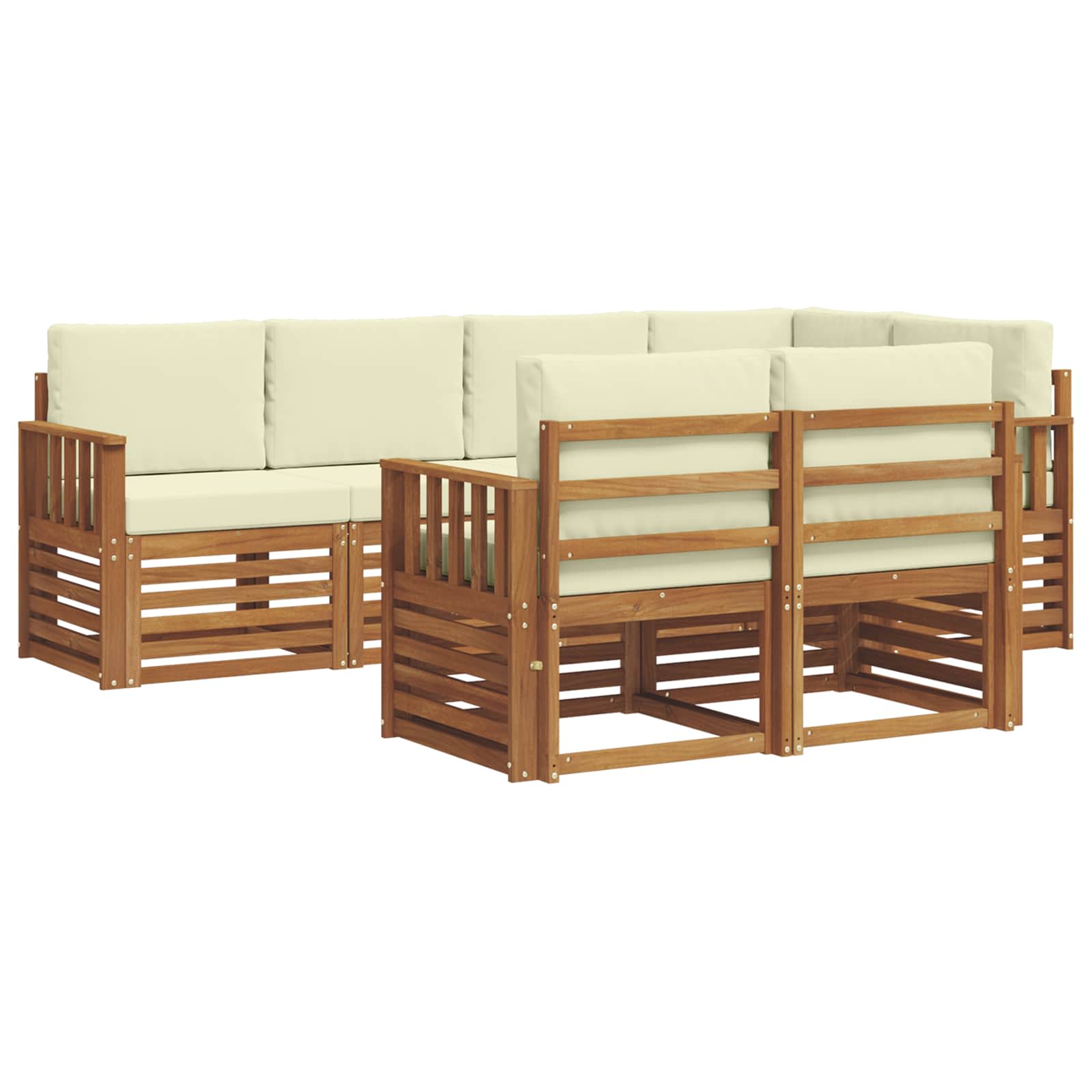 Σετ Καναπέ 7 pcs Φυσικό και Κρέμα Στερεό Ξύλο Ακακίας - Pakobazaar