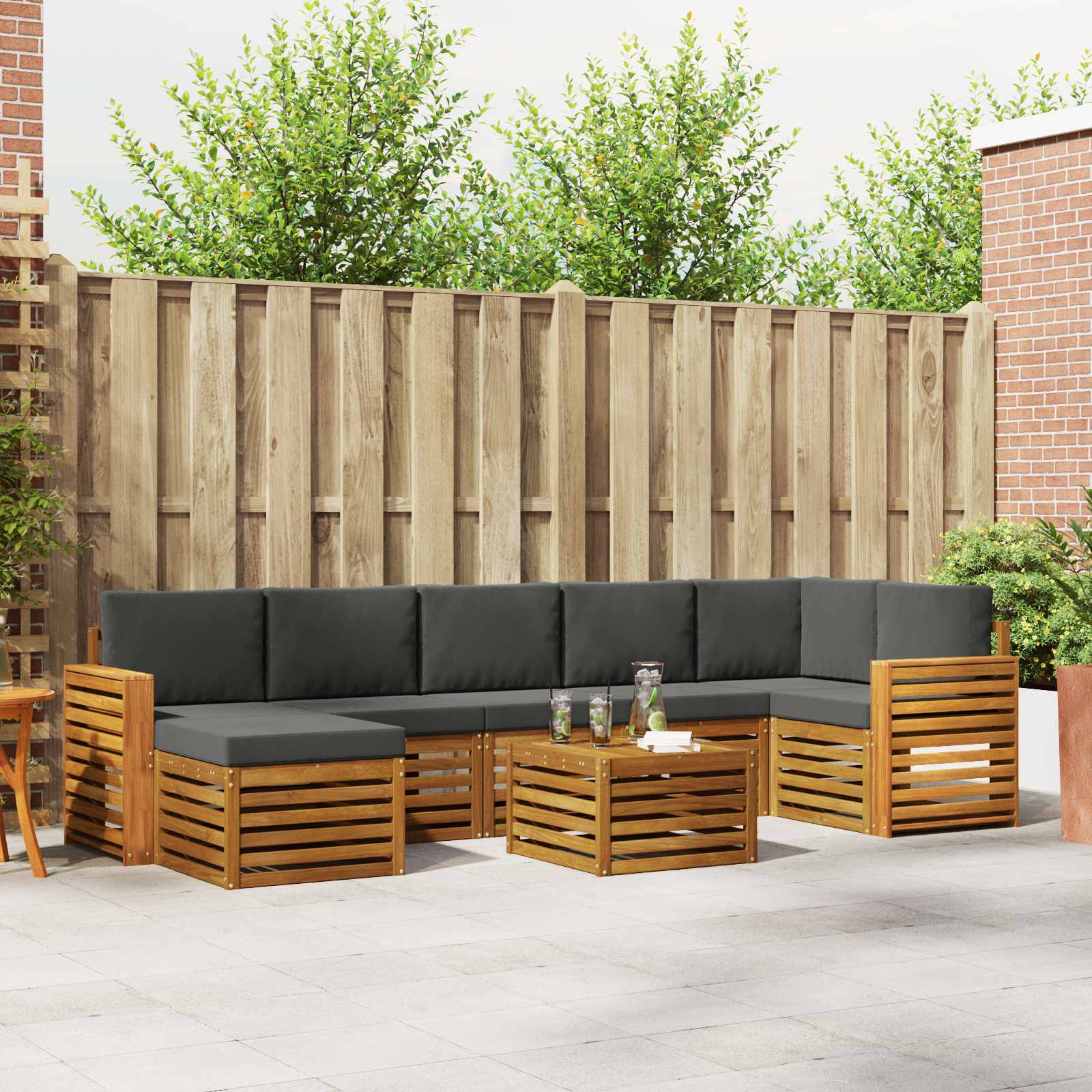 Σετ Καναπέ 8 pcs Φυσικό και Ανθρακί Στερεό Ξύλο Ακακίας - Pakobazaar