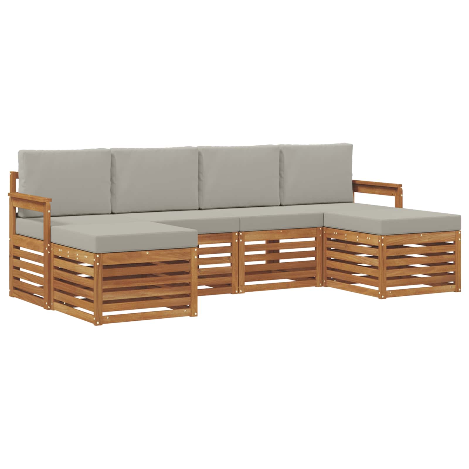 Σετ Καναπέ 6 pcs Φυσικό και Ανοιχτό Γκρι Στερεό Ξύλο Ακακίας - Pakobazaar