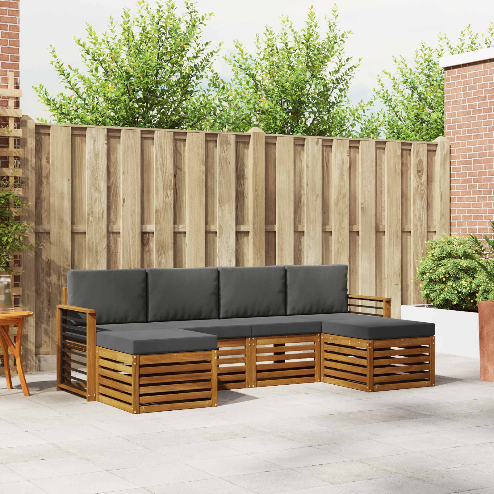 Σετ Καναπέ 6 pcs Φυσικό και Ανθρακί Στερεό Ξύλο Ακακίας - Pakobazaar