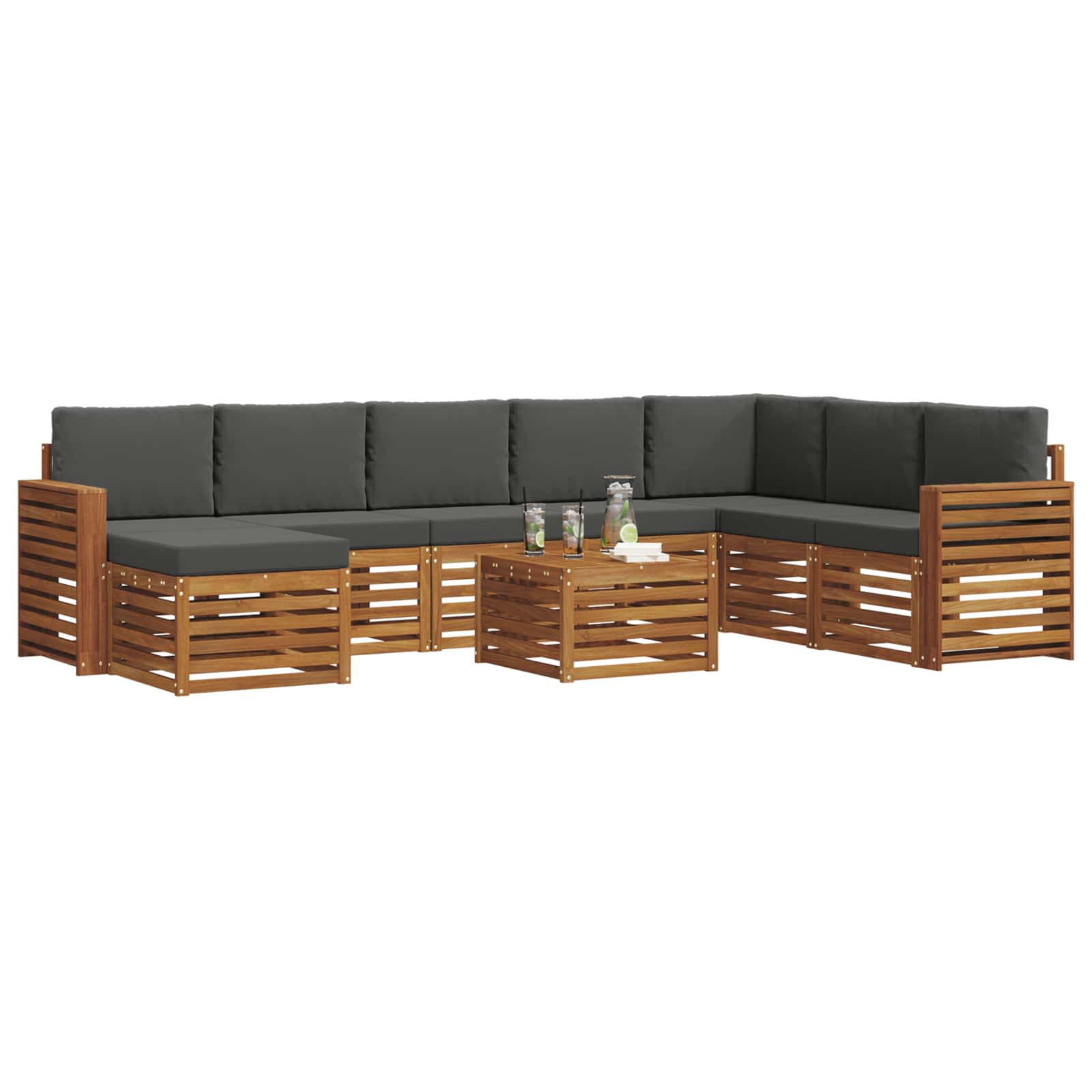 Σετ Καναπέ 9 pcs Φυσικό και Ανθρακί Στερεό Ξύλο Ακακίας - Pakobazaar