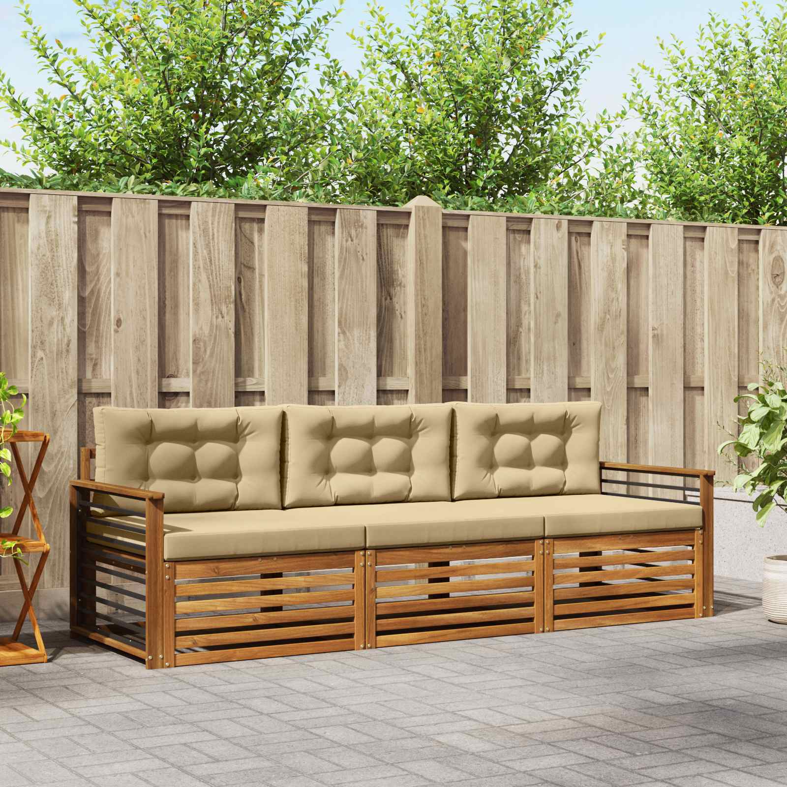Σειρά Καναπέ Εξωτερικού με μαξιλάρι 3 pcs Φυσικό και Μπεζ - Pakobazaar