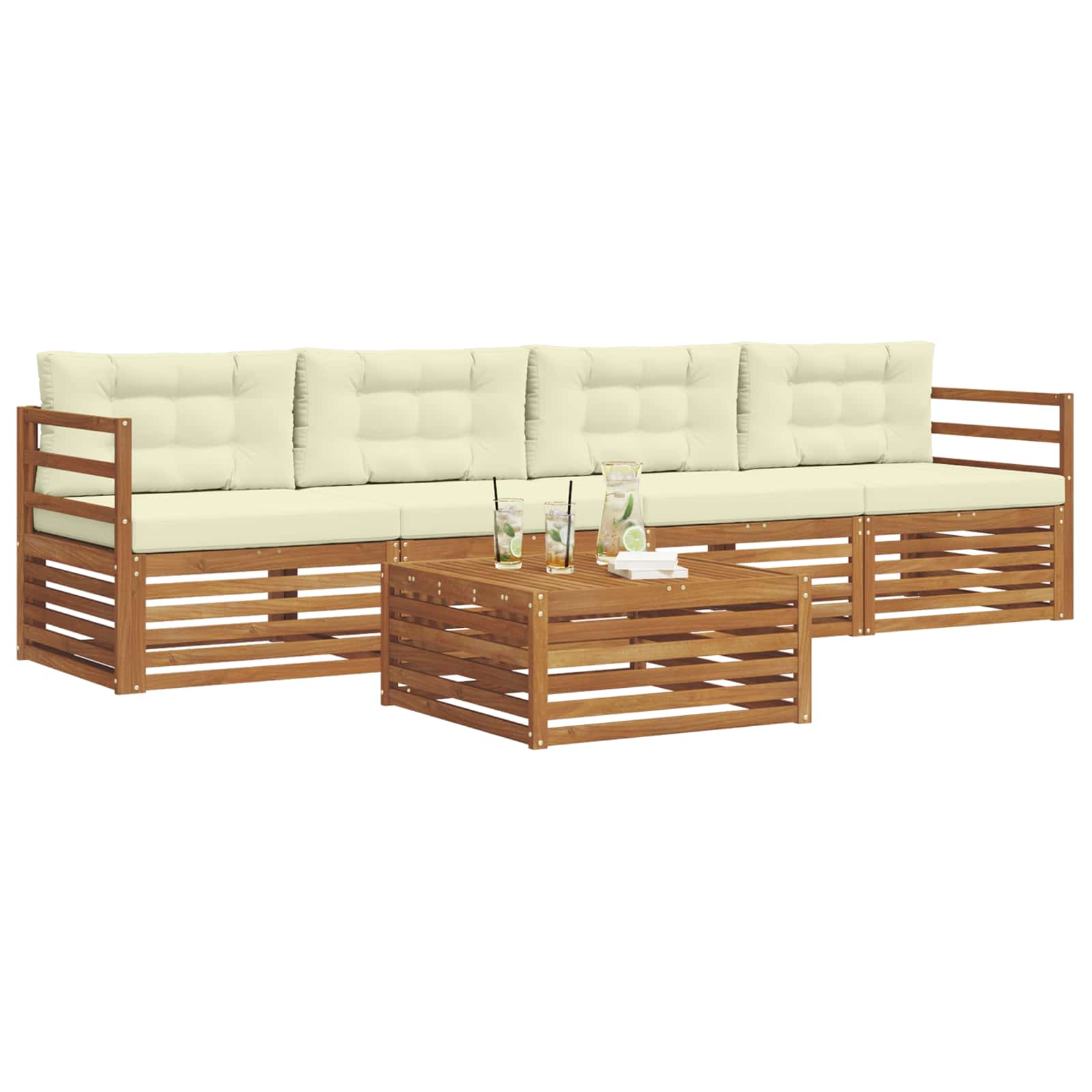 Σειρά Καναπέ Εξωτερικού με μαξιλάρι 5 pcs Φυσικό και Κρέμα - Pakobazaar