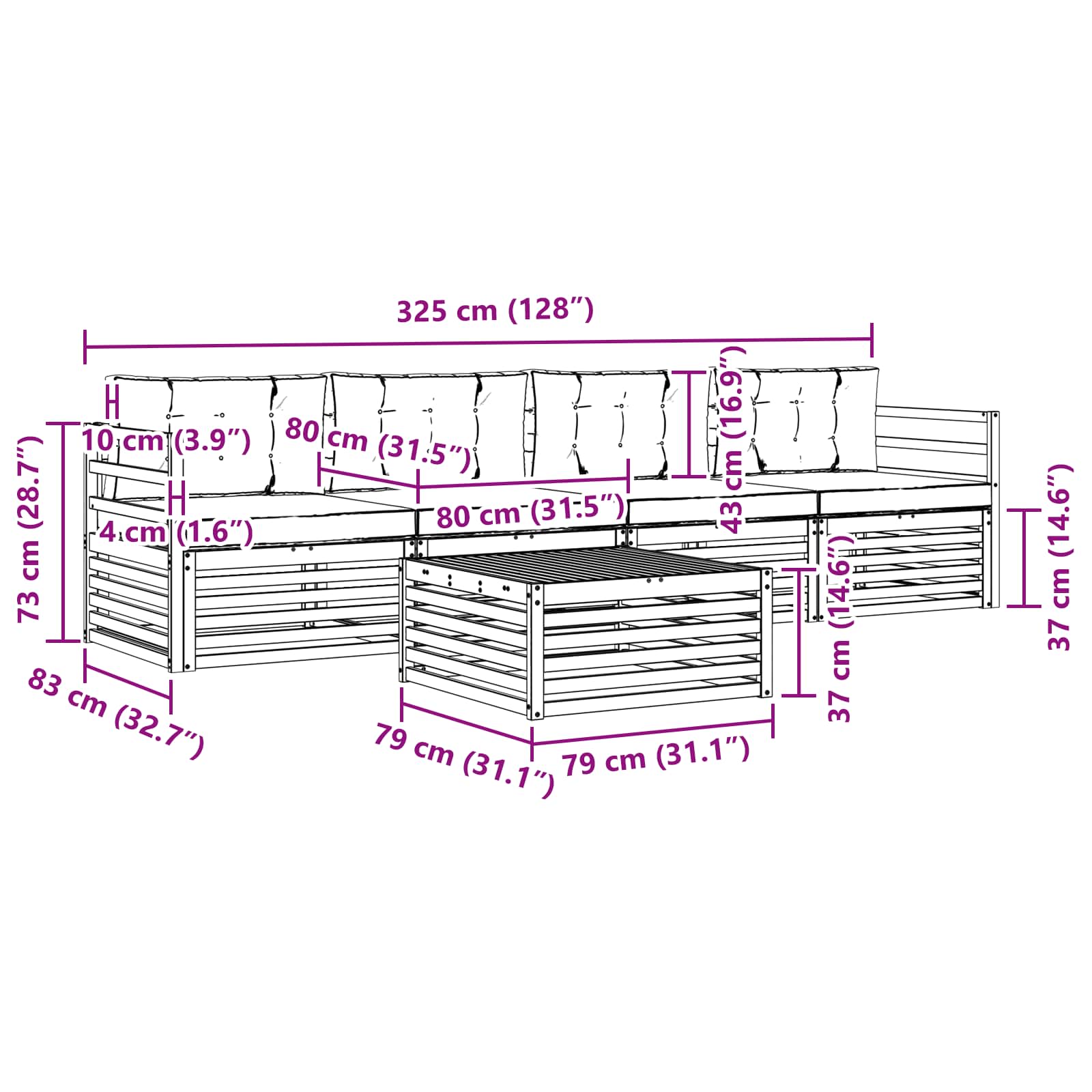 Σειρά Καναπέ Εξωτερικού με μαξιλάρι 5 pcs Φυσικό και Μπεζ - Pakobazaar