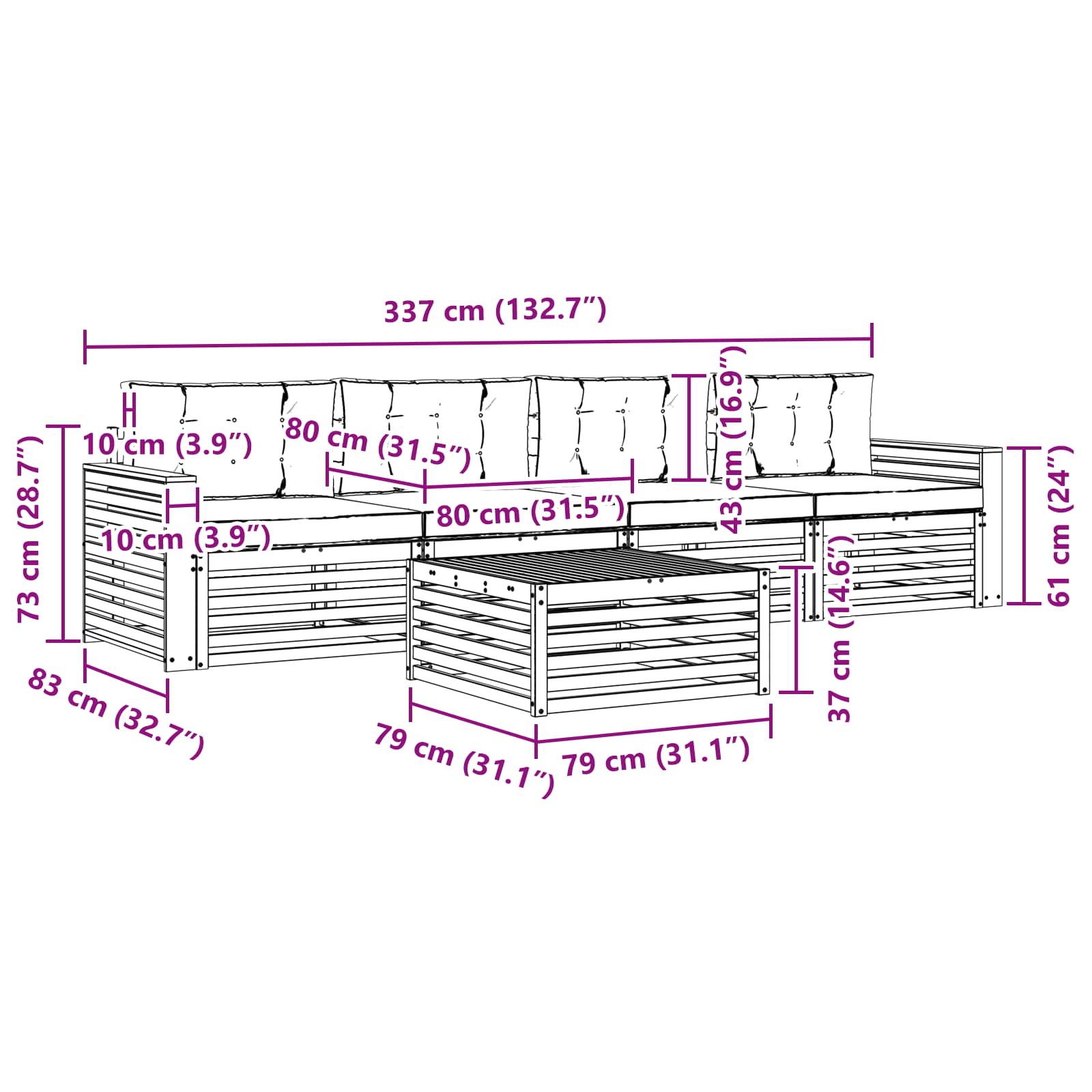 Σειρά Καναπέ Εξωτερικού με μαξιλάρι 5 pcs Φυσικό και Κρέμα - Pakobazaar