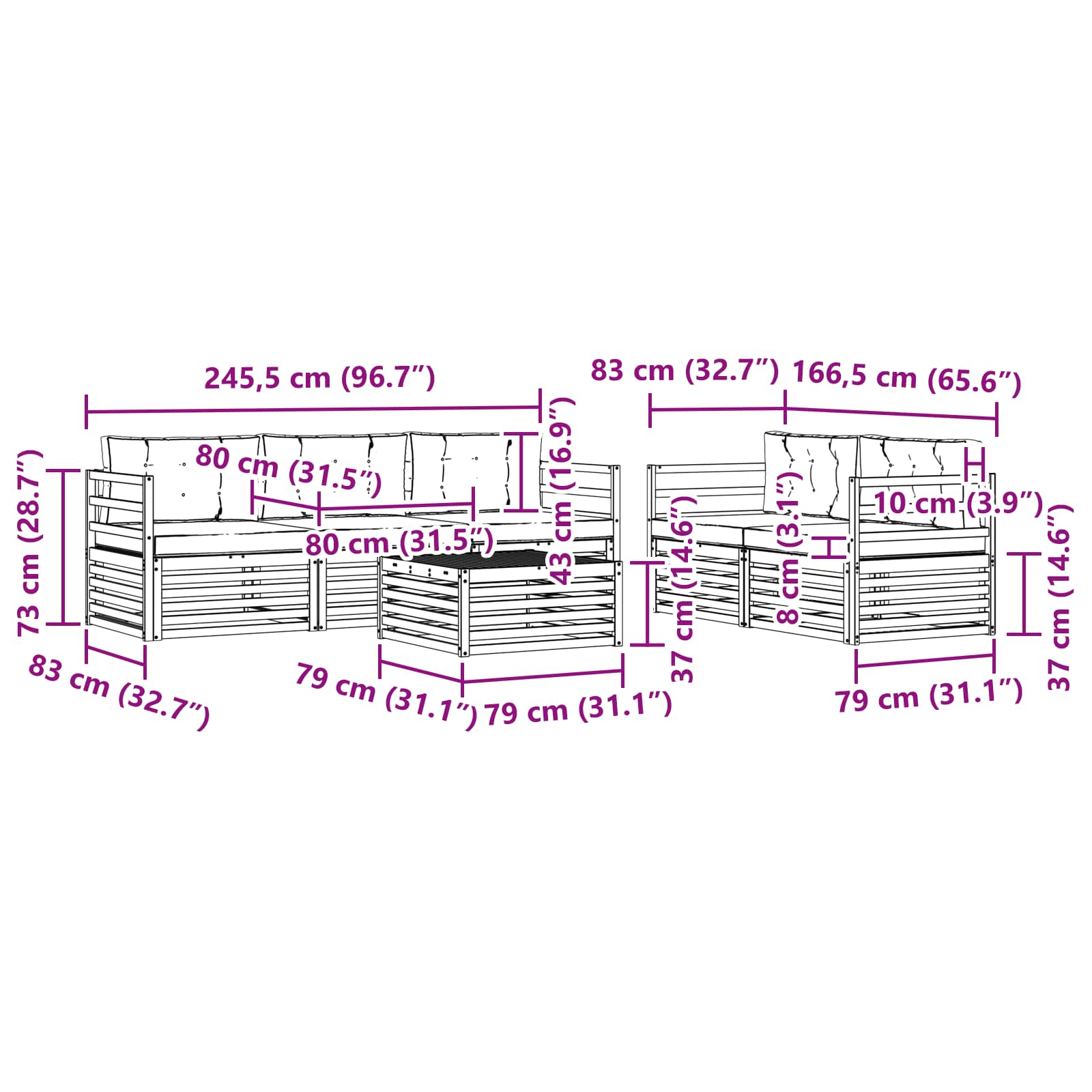 Σειρά Καναπέ Εξωτερικού με μαξιλάρι 6 pcs Φυσικό και Κρέμα - Pakobazaar