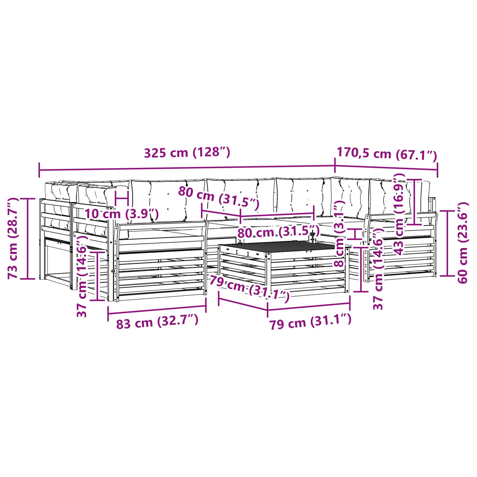 Σειρά Καναπέ Εξωτερικού με μαξιλάρι 8 pcs Φυσικό και Μπεζ - Pakobazaar