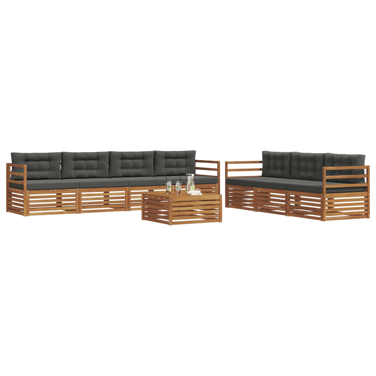 Σειρά Καναπέ Εξωτερικού με μαξιλάρι 8 pcs Φυσικό και Ανθρακί - Pakobazaar