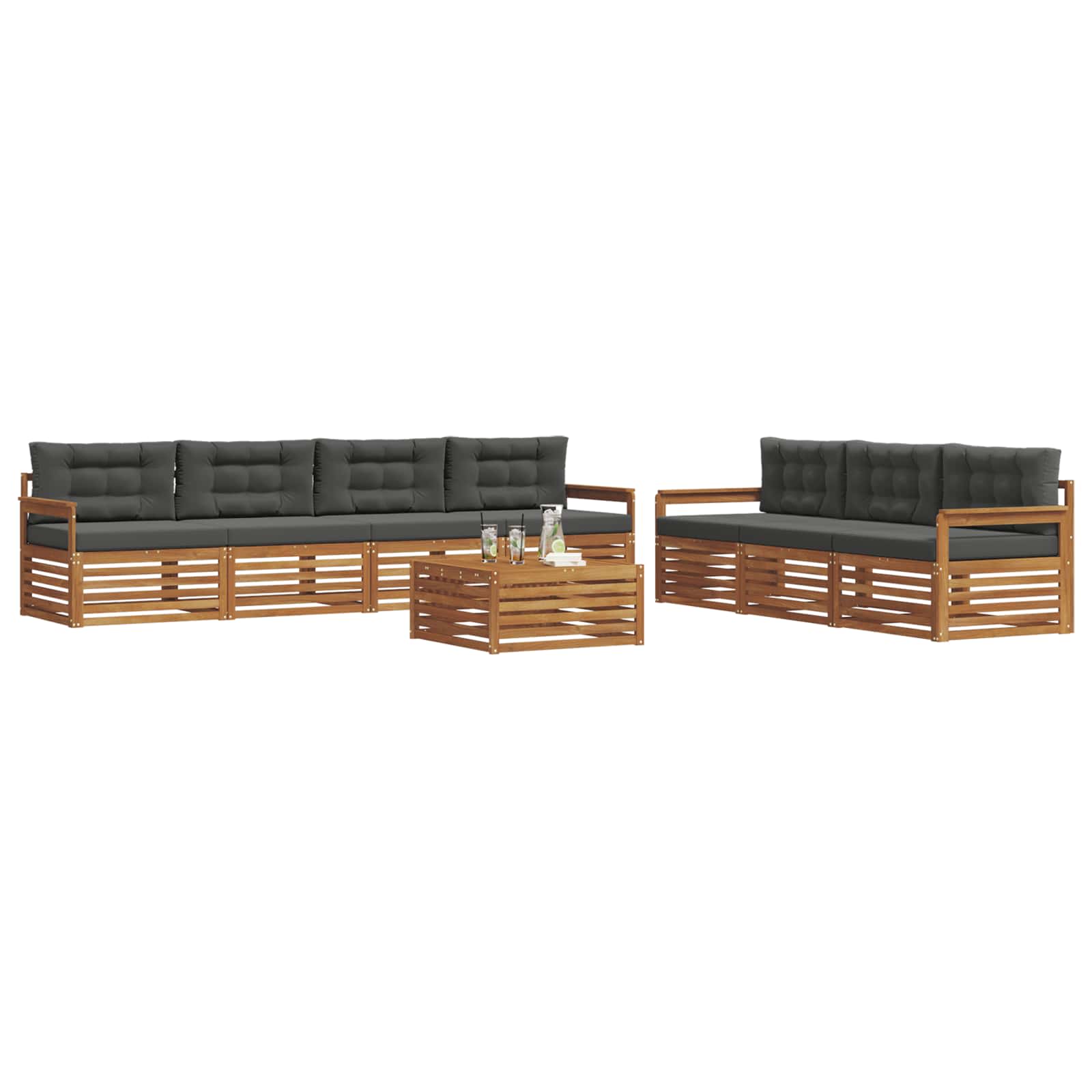 Σειρά Καναπέ Εξωτερικού με μαξιλάρι 8 pcs Φυσικό και Ανθρακί - Pakobazaar