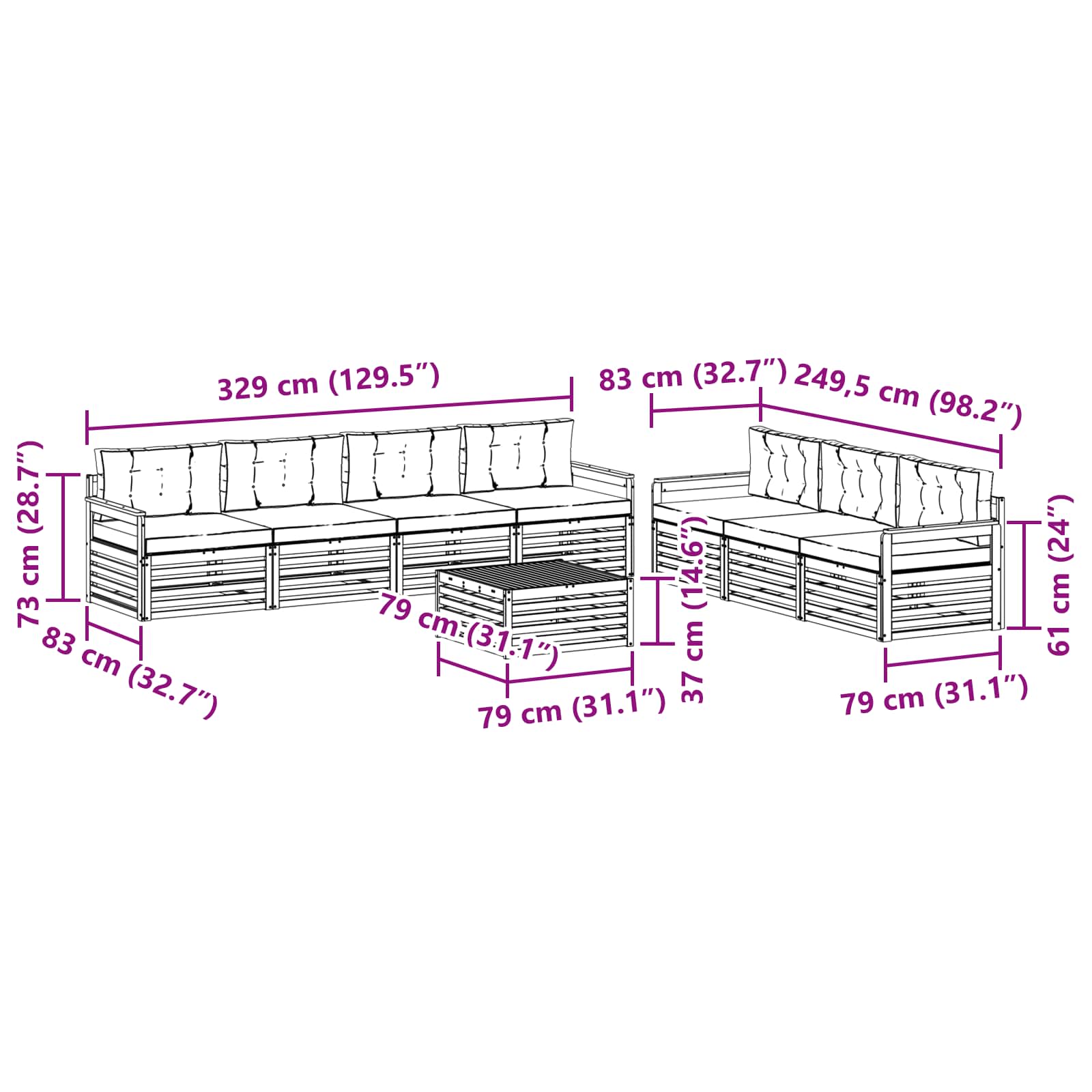 Σειρά Καναπέ Εξωτερικού με μαξιλάρι 8 pcs Φυσικό και Μπεζ - Pakobazaar