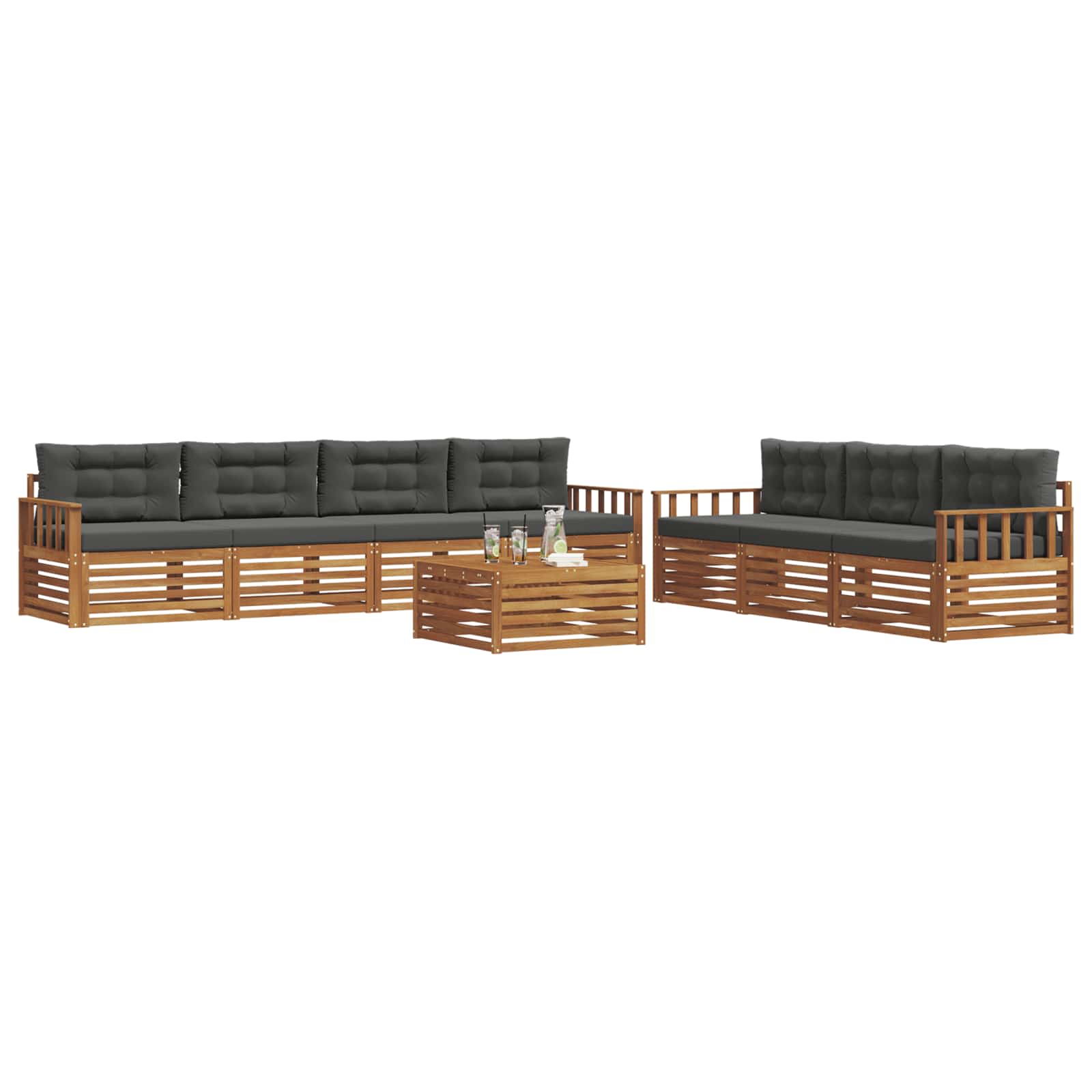 Σειρά Καναπέ Εξωτερικού με μαξιλάρι 8 pcs Φυσικό και Ανθρακί - Pakobazaar